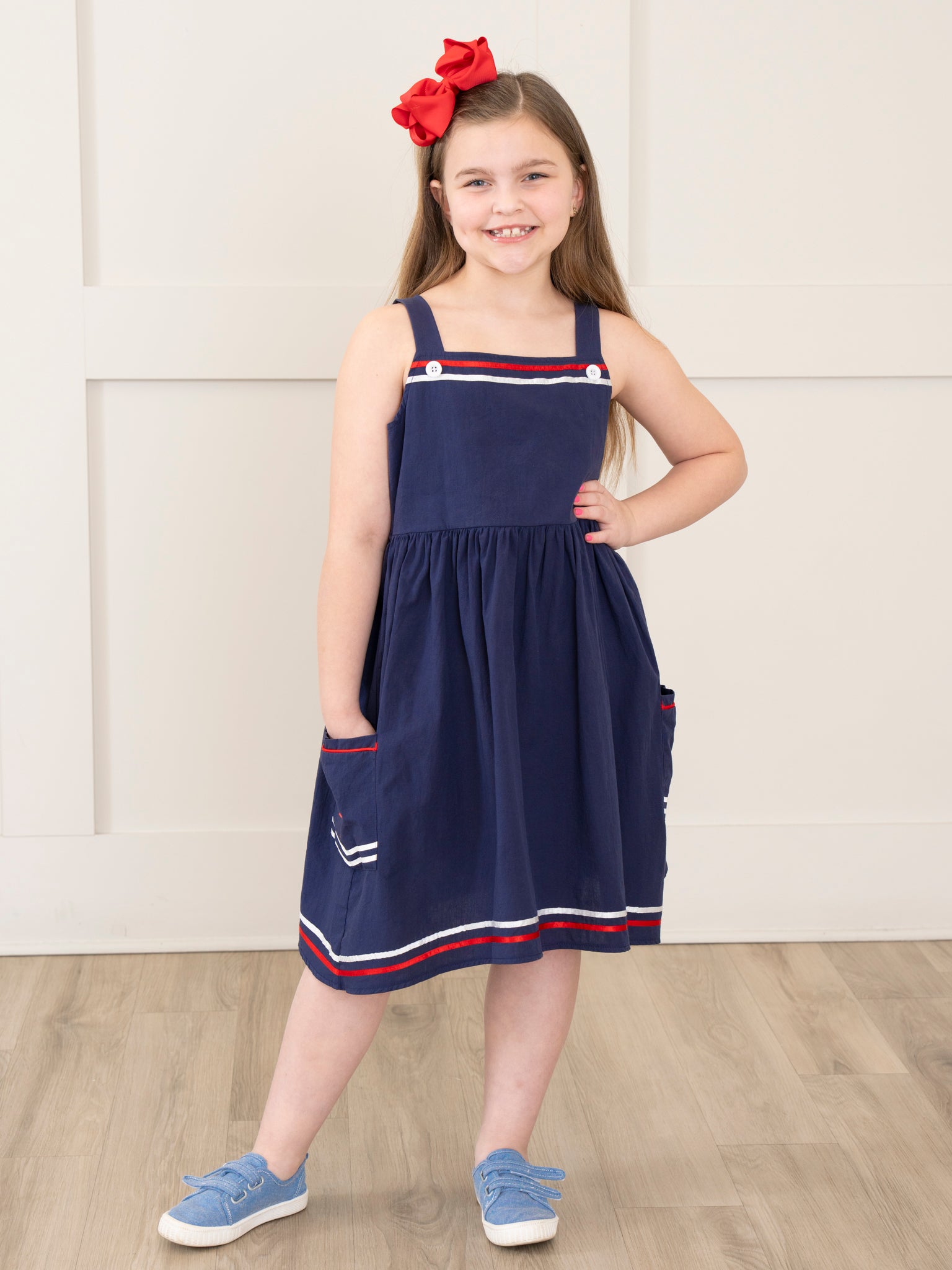 Navy Star Spangled Pocket Dress - Marie Nicole Clothing