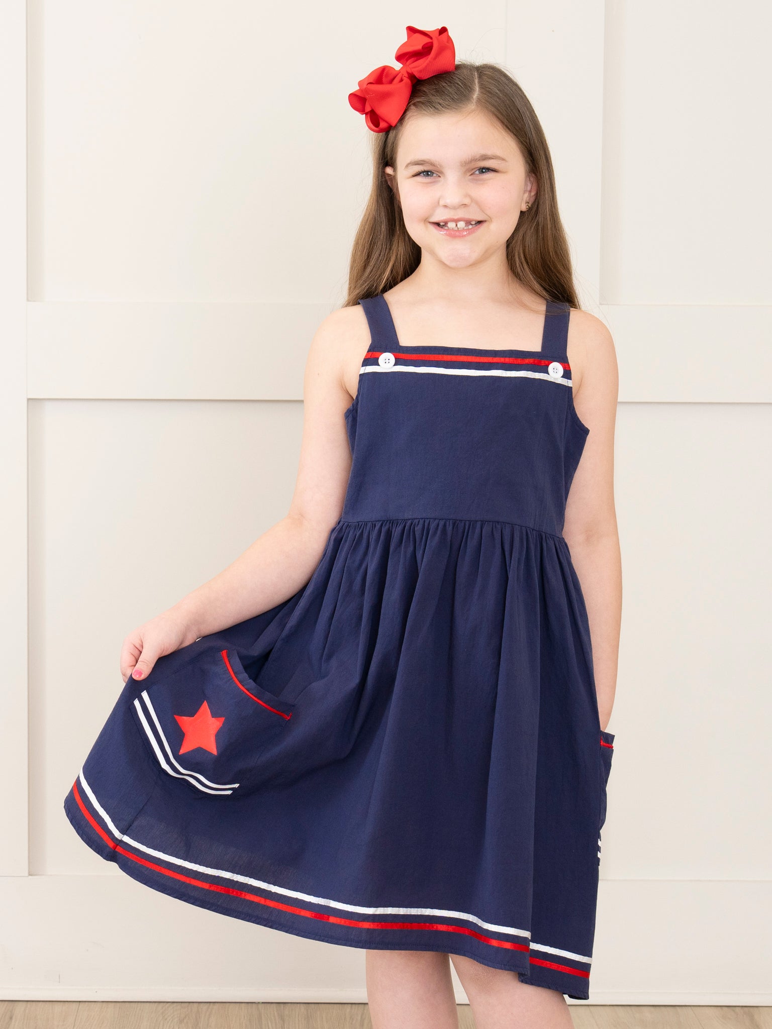 Navy Star Spangled Pocket Dress - Marie Nicole Clothing