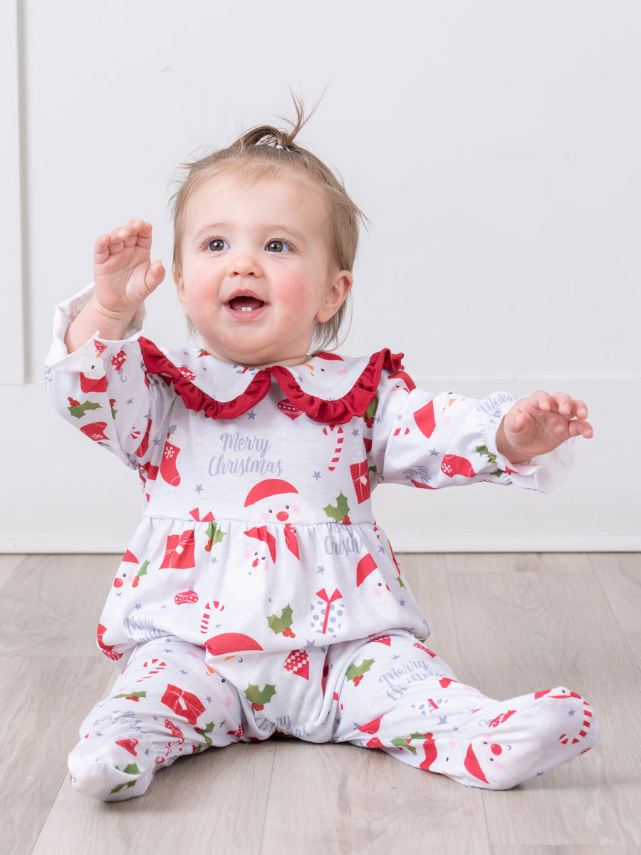 Grey & Red Holly Christmas Ruffle Footed Sleeper Pajamas – Marie Nicole ...