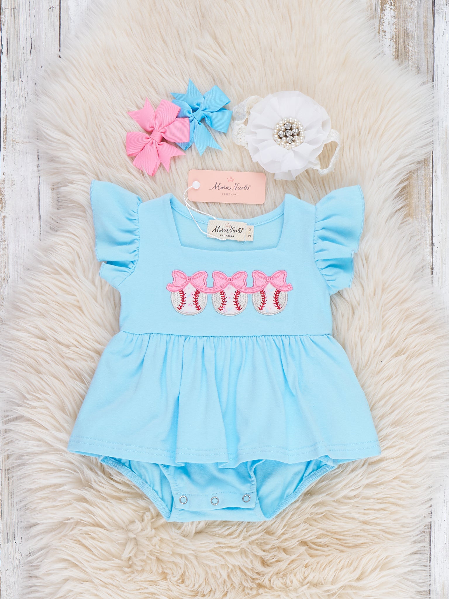 Delight Baseball Embroidered Bubble Romper - Marie Nicole Clothing