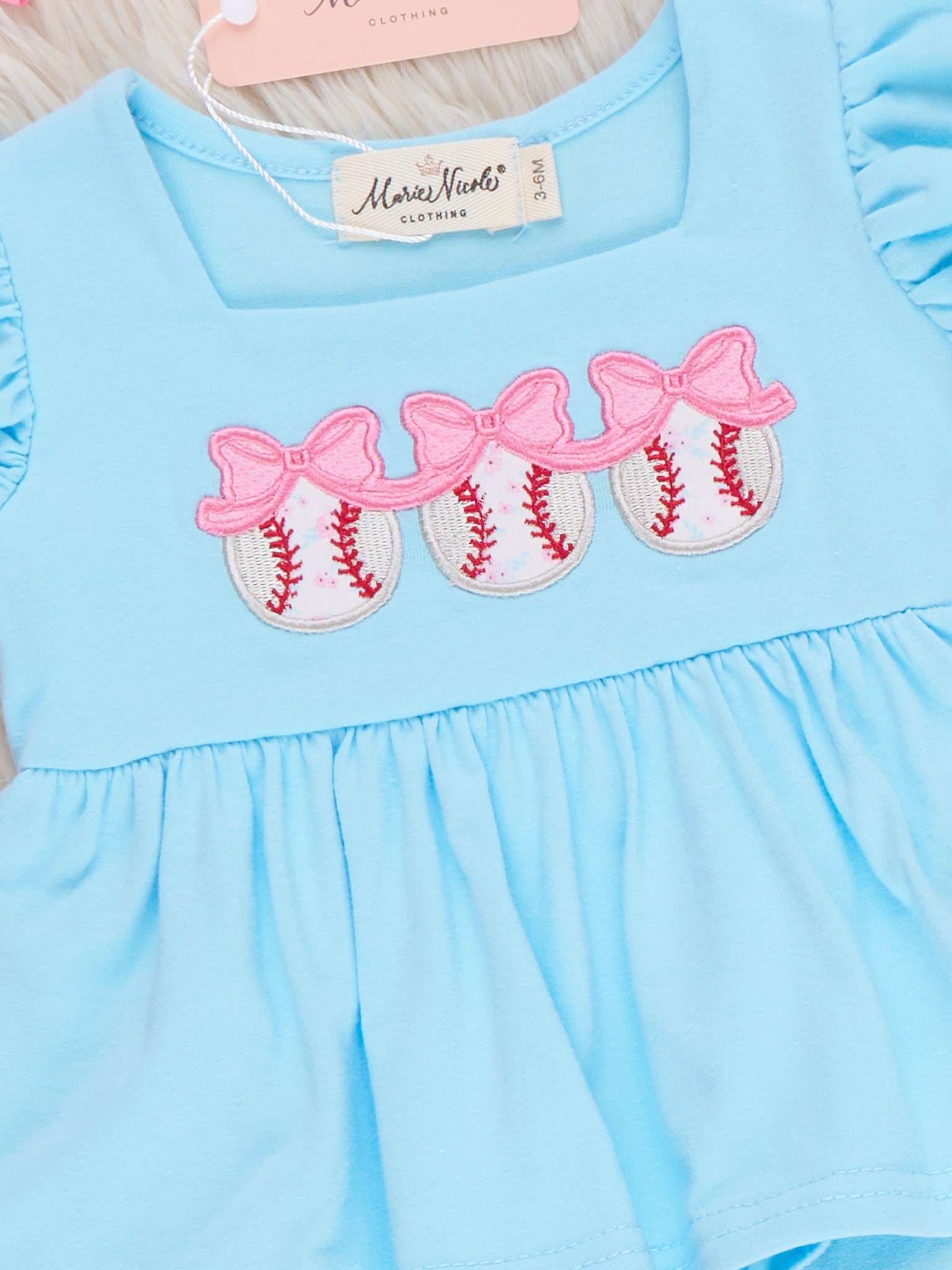 Delight Baseball Embroidered Bubble Romper - Marie Nicole Clothing