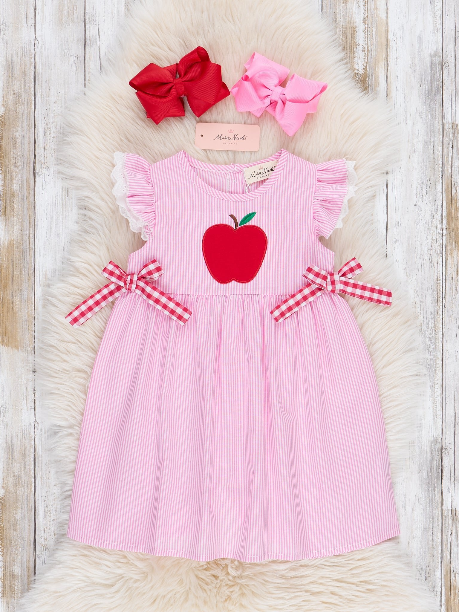 pink apple dresses Embroidered Apple 100% Cotton Dress L(4yrs)
