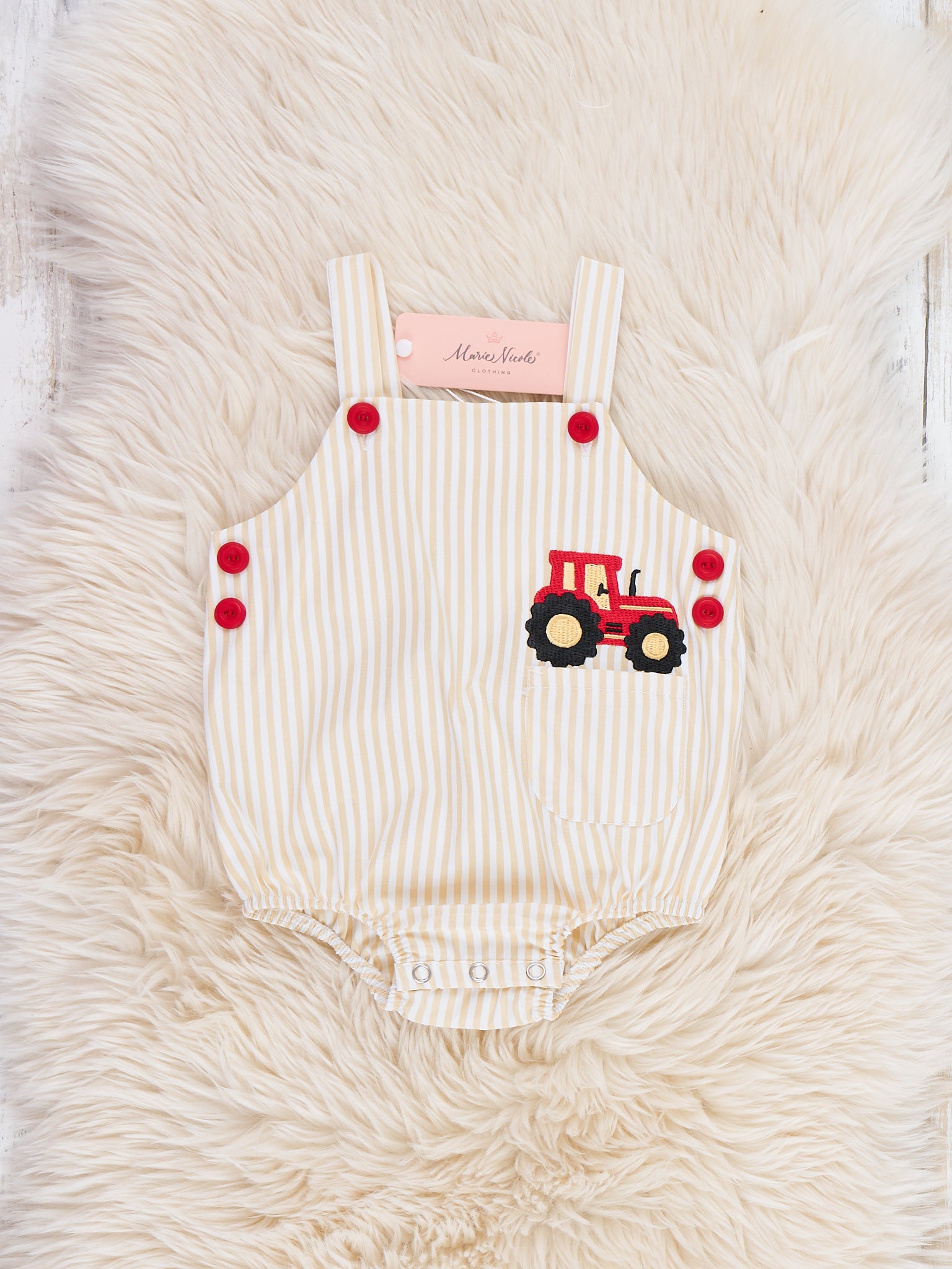 Embroidered Tractor 100% Cotton Johnny - Marie Nicole Clothing