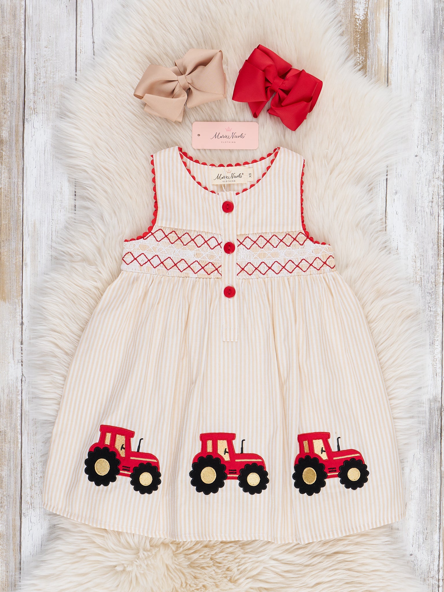 Embroidered Tractor Smocked 100% Cotton Dress