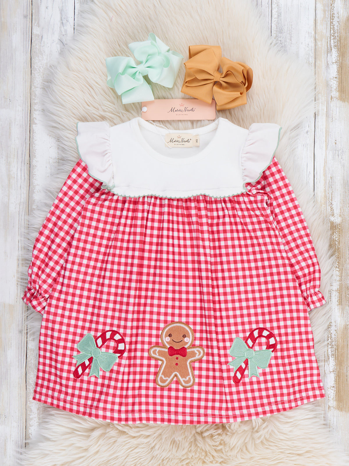 Gingerbread Candy Cane Applique Ruffle Dress