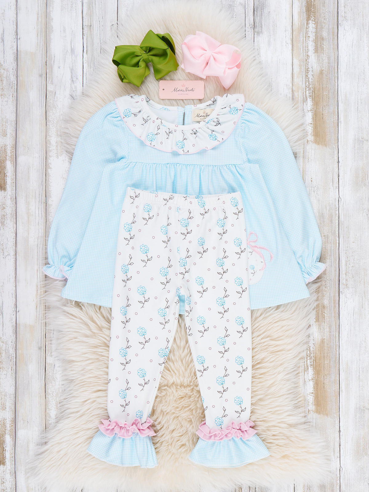 Pumpkin Meadow Floral Applique Ruffle Outfit - Marie Nicole Clothing