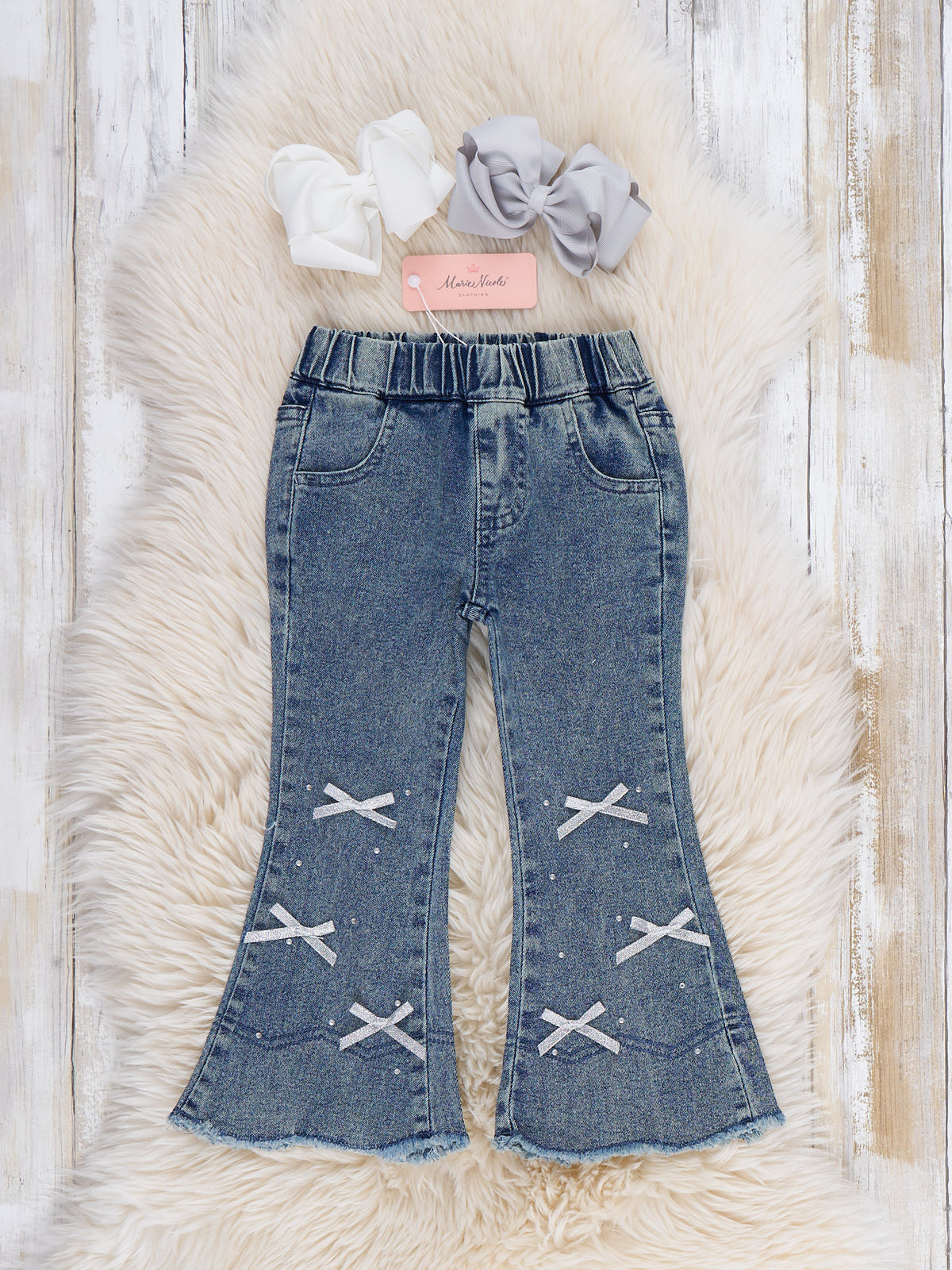 Groovy Cowgirl Crisscross Ribbon Bell Bottom Jeans - Marie Nicole Clothing