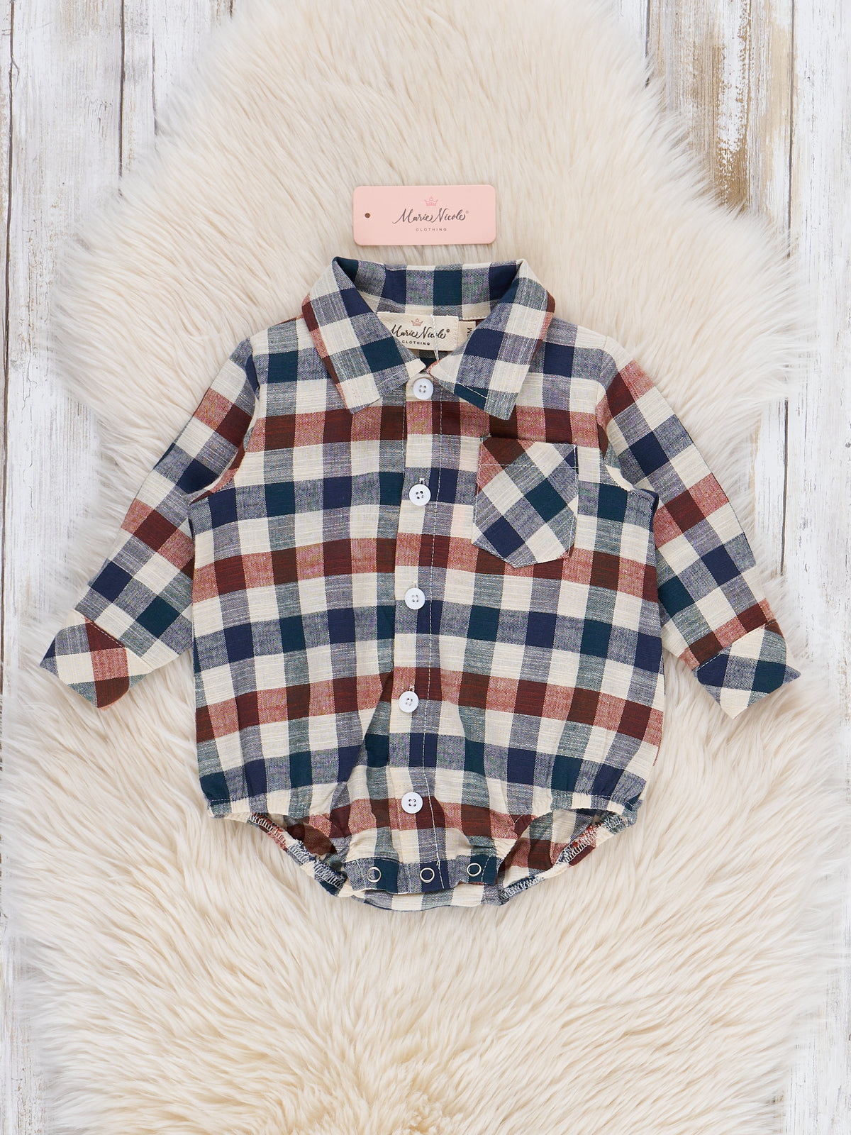 Fall Vintage Plaid Button Up Bubble Romper - Marie Nicole Clothing