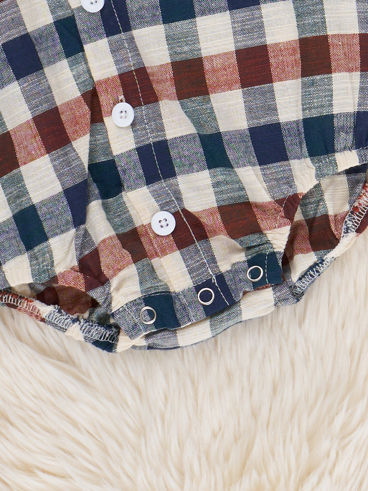Fall Vintage Plaid Button Up Bubble Romper - Marie Nicole Clothing