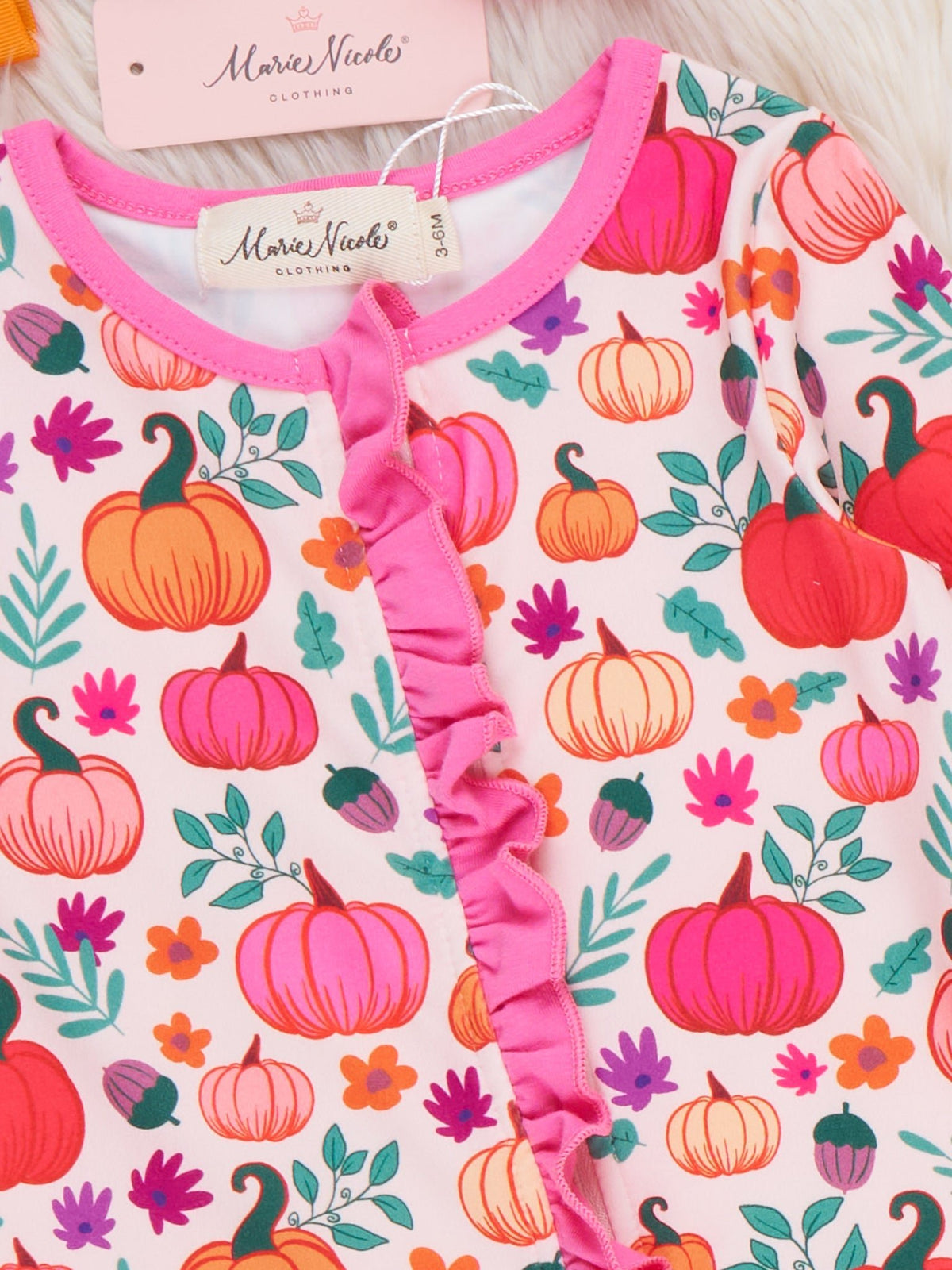 Pumpkin Meadow Ruffle Sleeper Pajamas - Marie Nicole Clothing