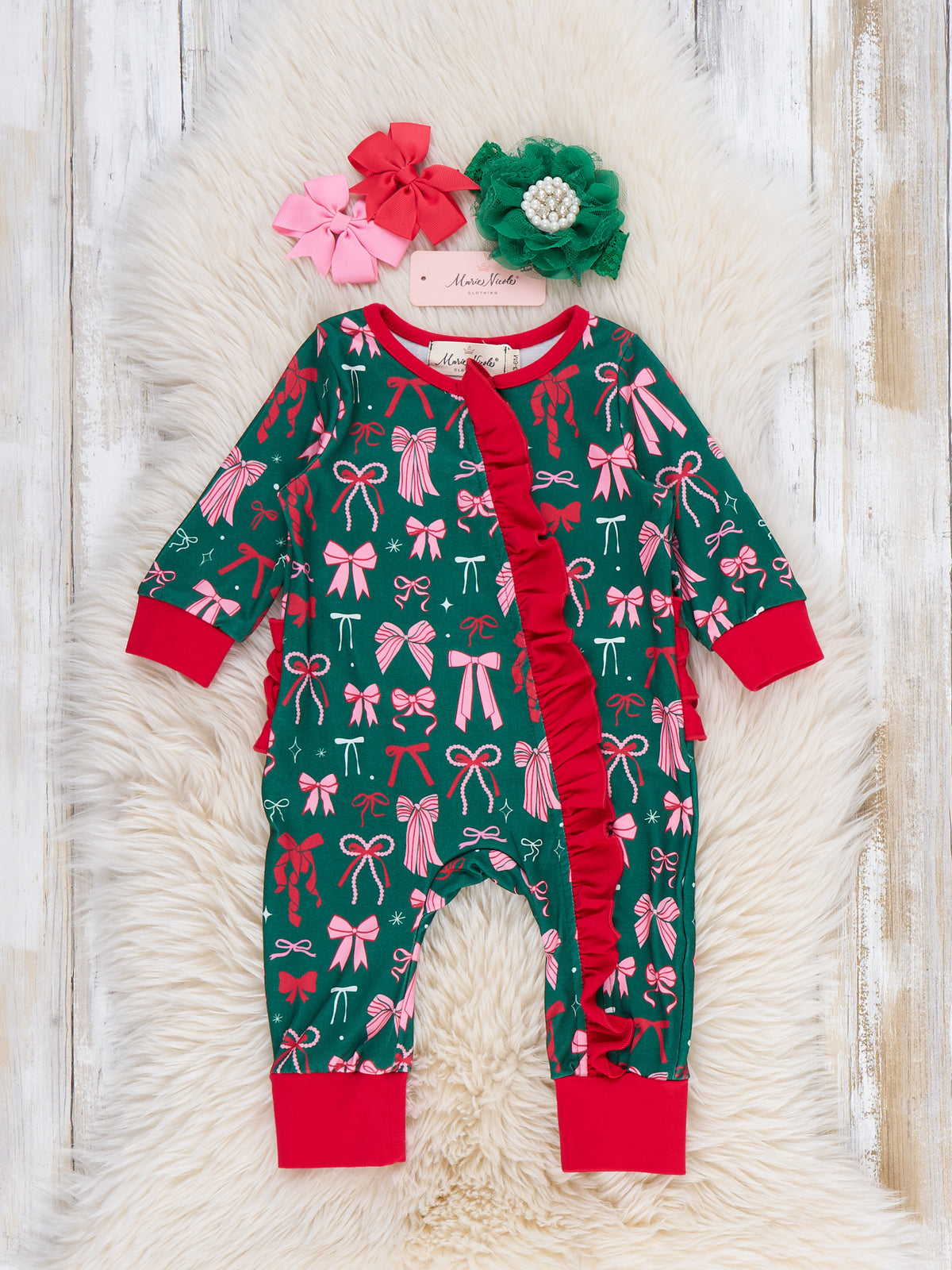 Merry Bows Ruffle Sleeper Pajamas - Marie Nicole Clothing