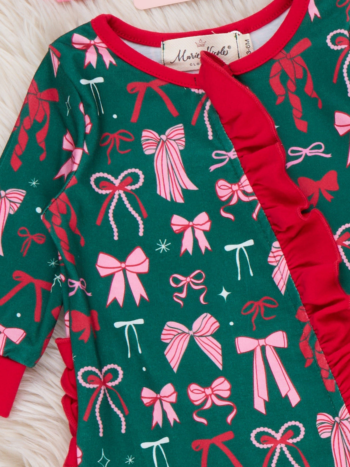 Merry Bows Ruffle Sleeper Pajamas - Marie Nicole Clothing