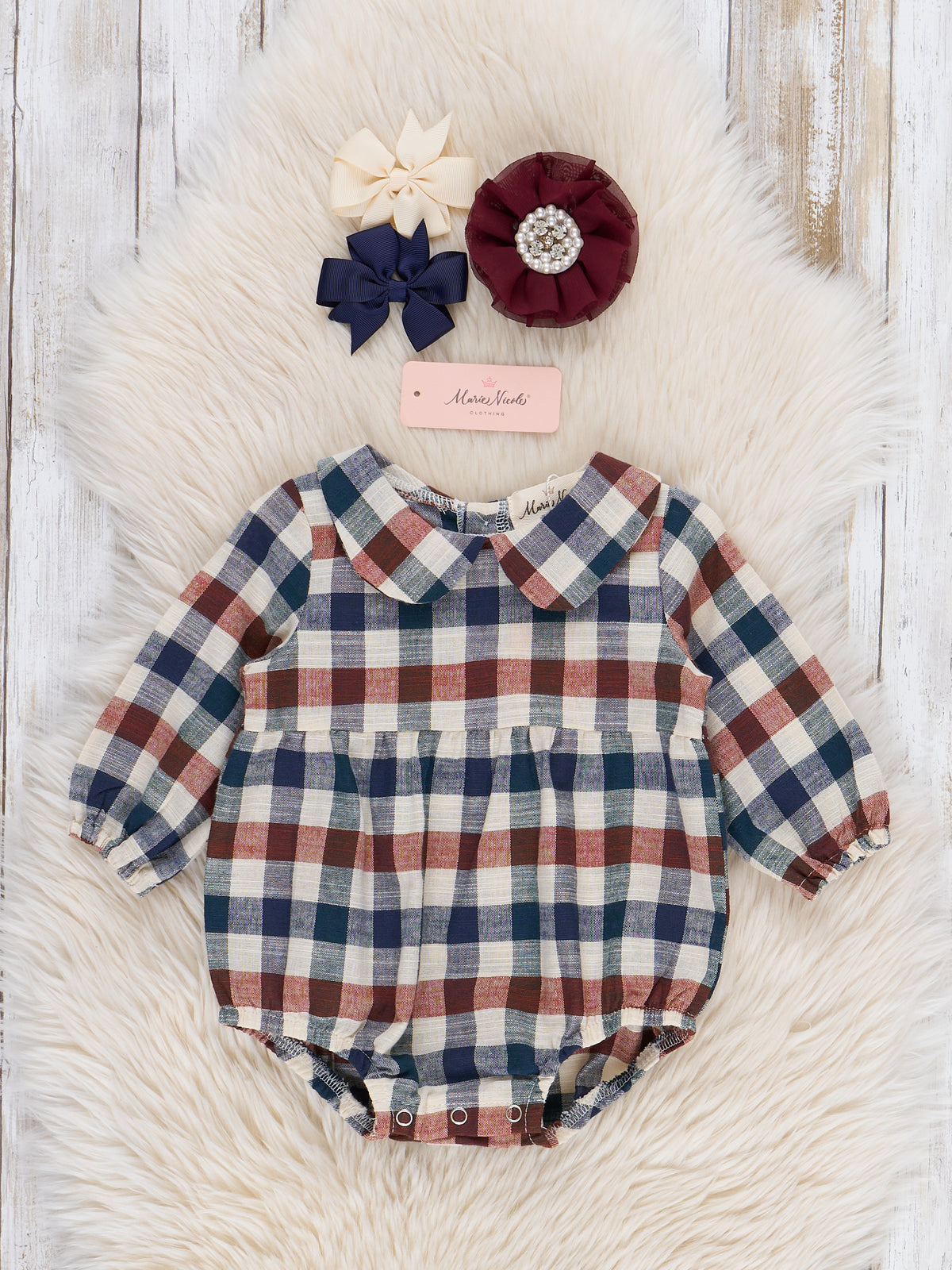 Fall Vintage Plaid Ruffle Bubble Romper - Marie Nicole Clothing