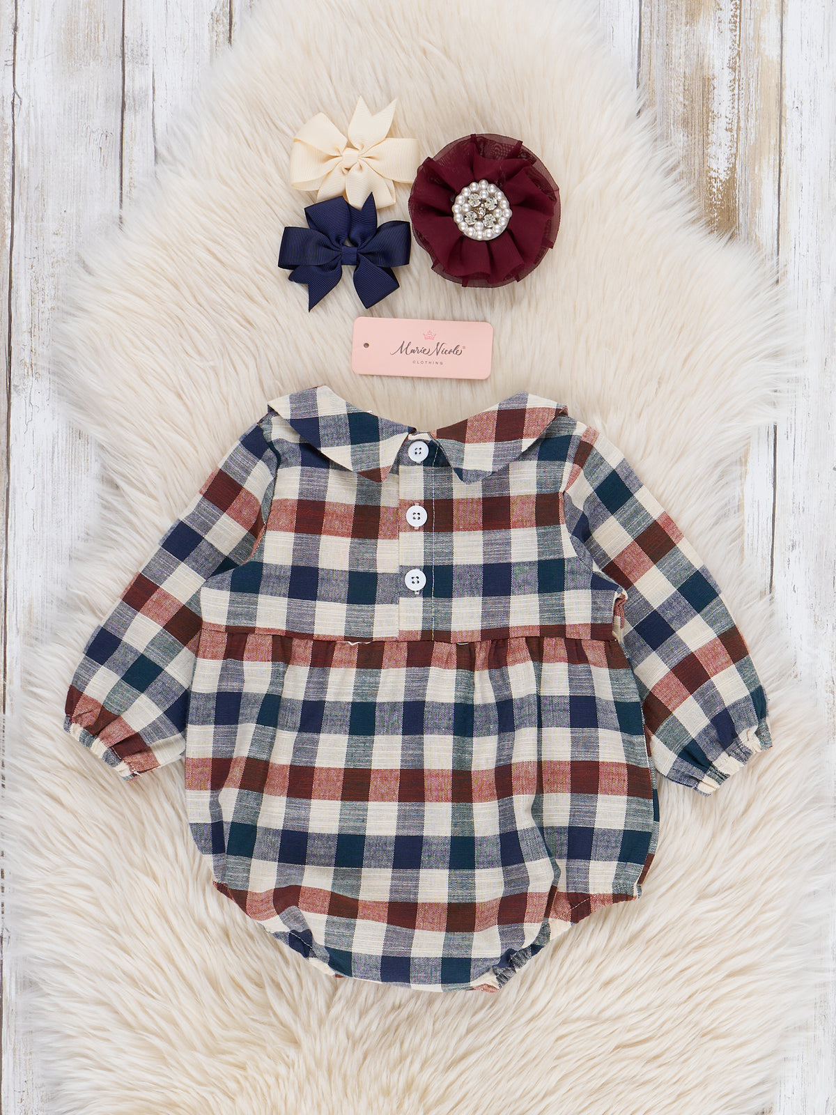 Fall Vintage Plaid Ruffle Bubble Romper - Marie Nicole Clothing