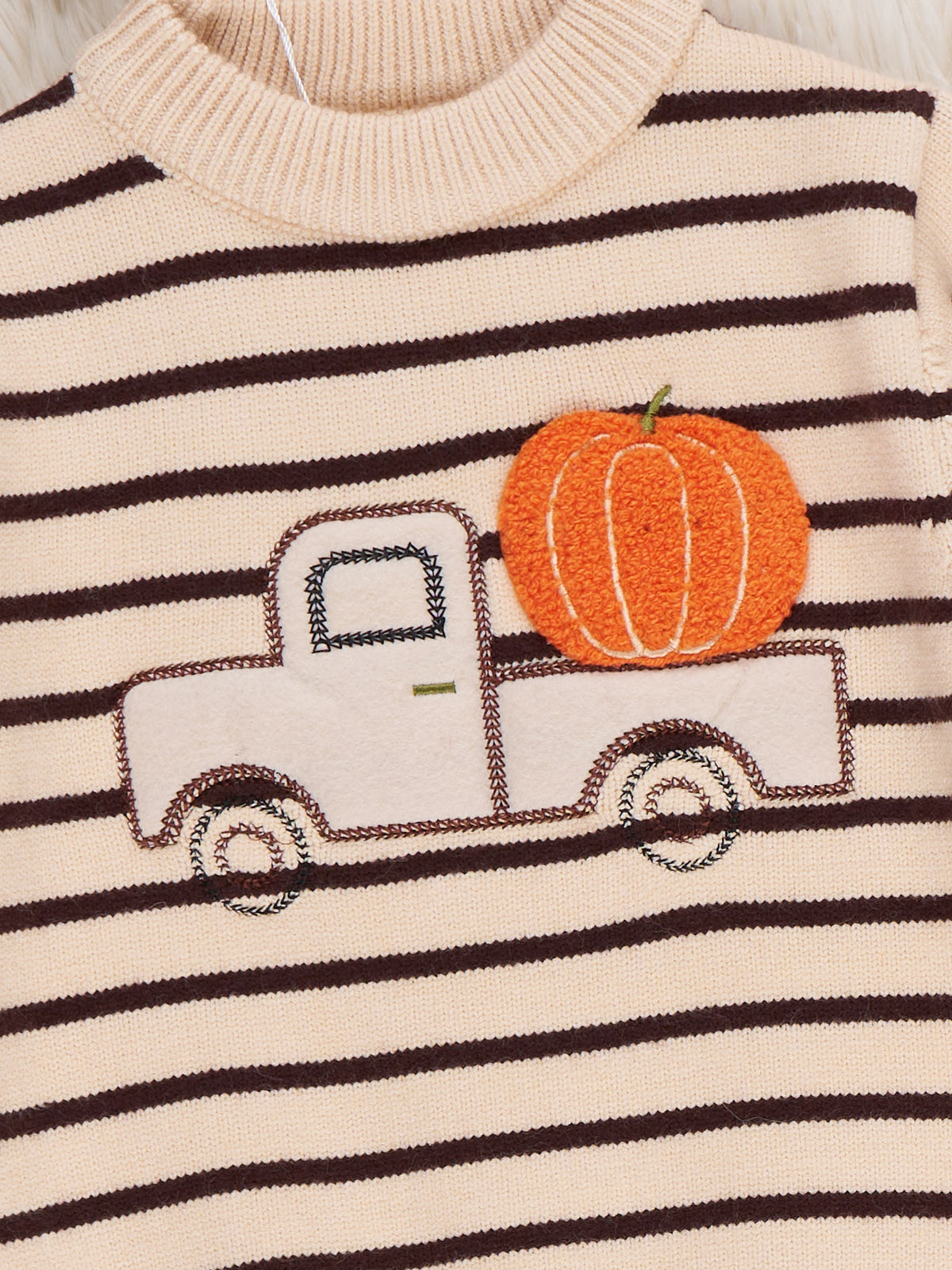 Pumpkin Hauler Striped Embroidered Sweater - Marie Nicole Clothing