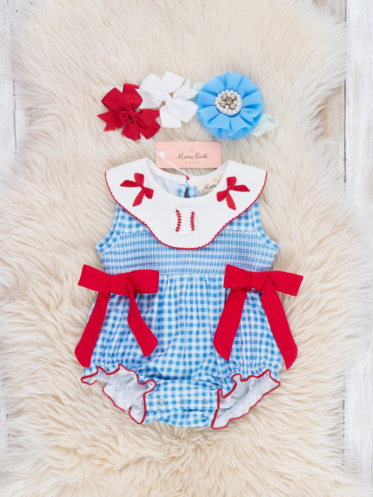 Field of Fun Baseball Embroidered Bubble Romper - Marie Nicole Clothing