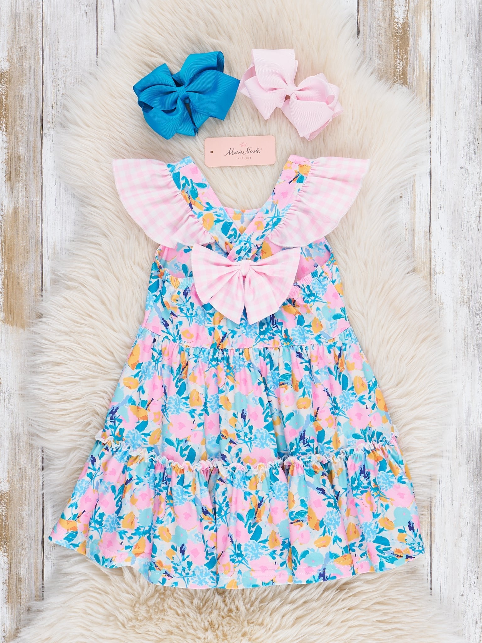 pink and blue ruffle dress XO189