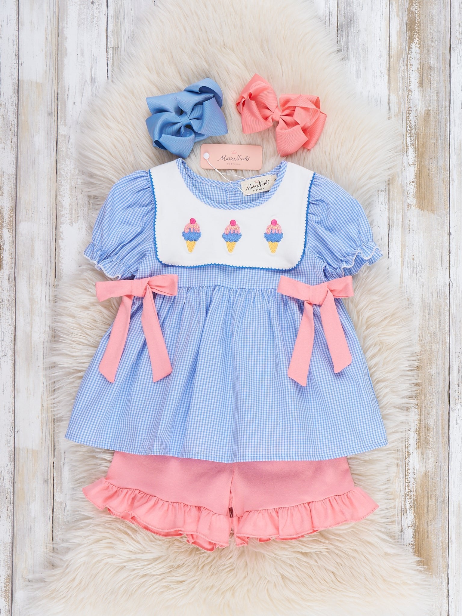 Frozen Delight Ice Cream Embroidered Cotton Bow Outfit