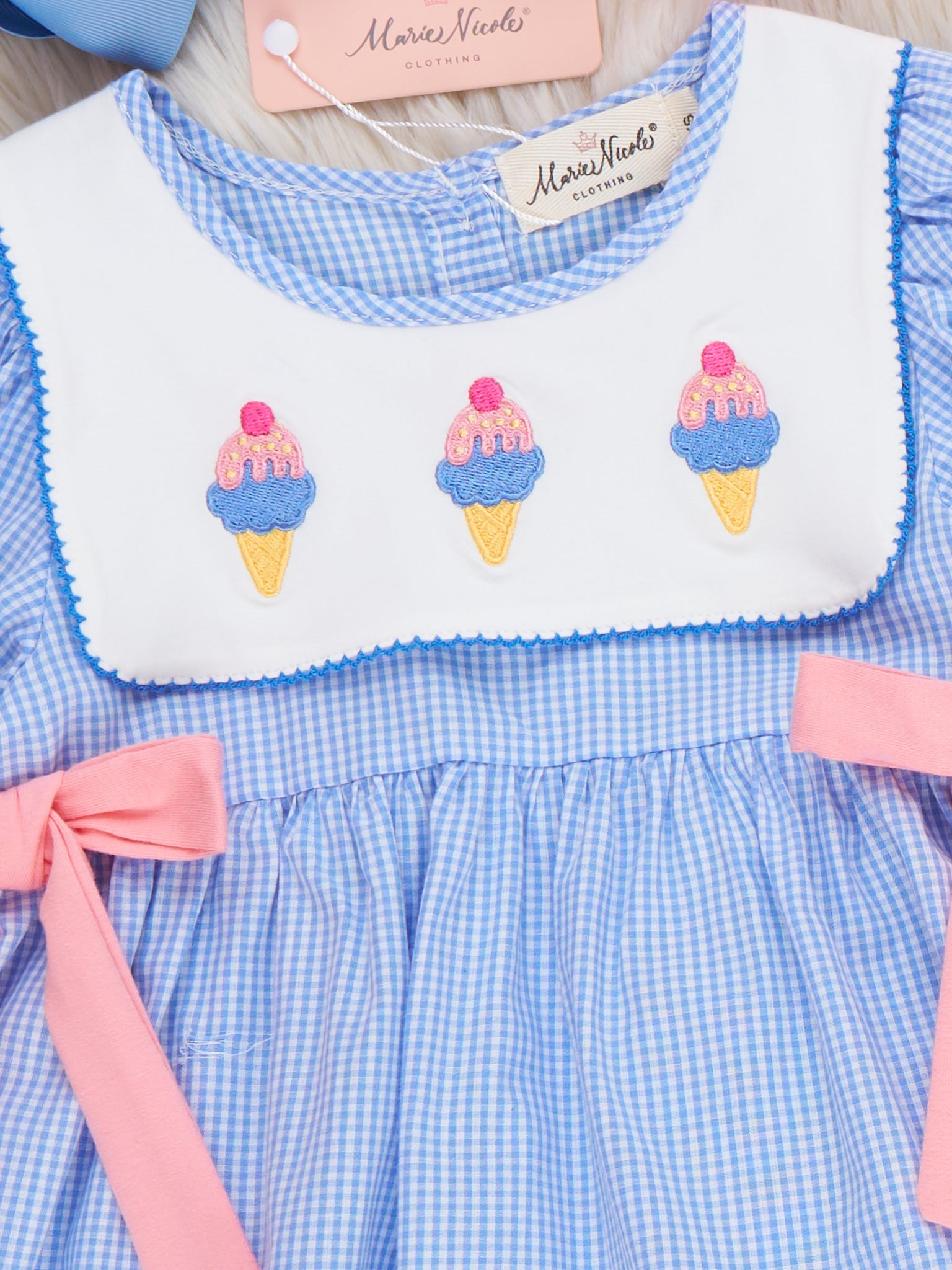Frozen Delight Ice Cream Embroidered Cotton Bow Outfit - Marie Nicole Clothing