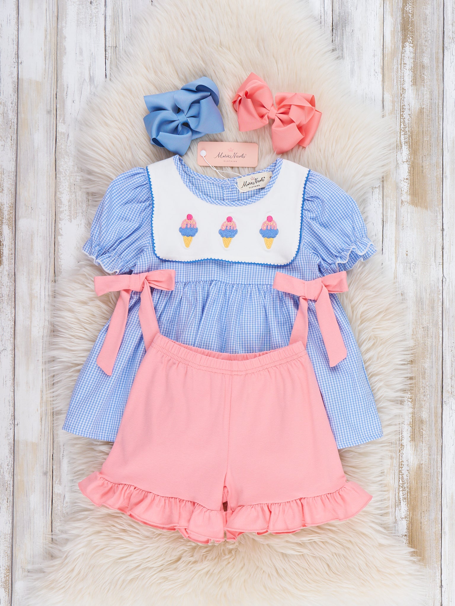 frozen smocked dress Frozen Delight Ice Cream Embroidered Cotton Bow Outfit