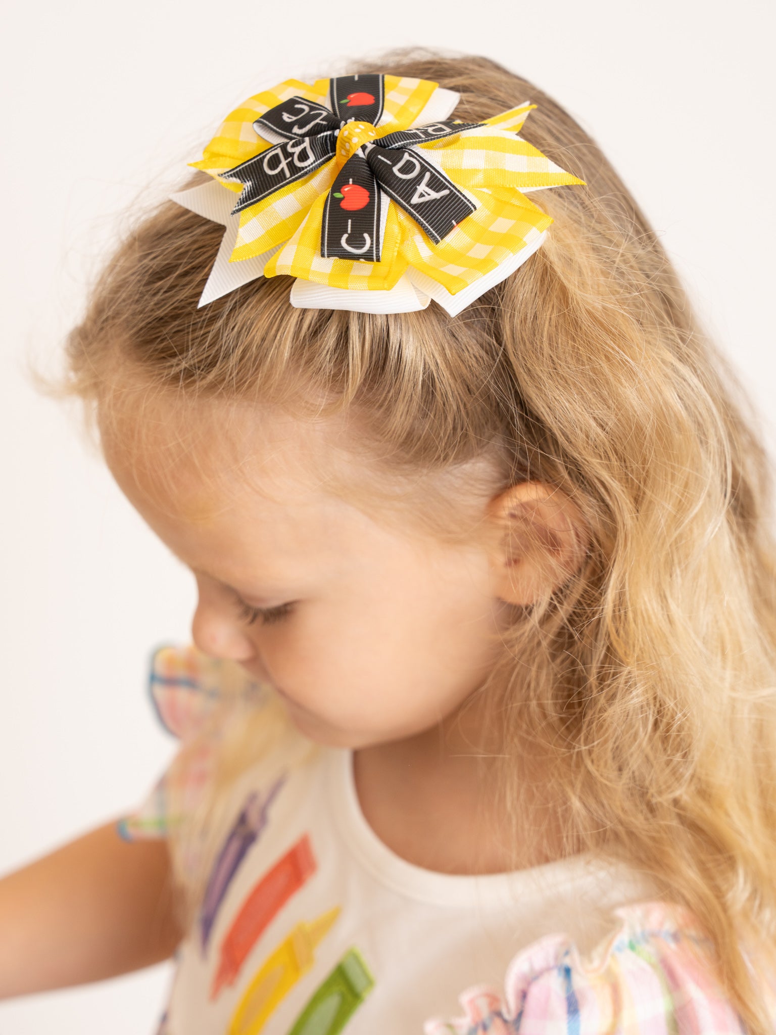 Gingham Handwriting Ribbon Bow - Marie Nicole Clothing