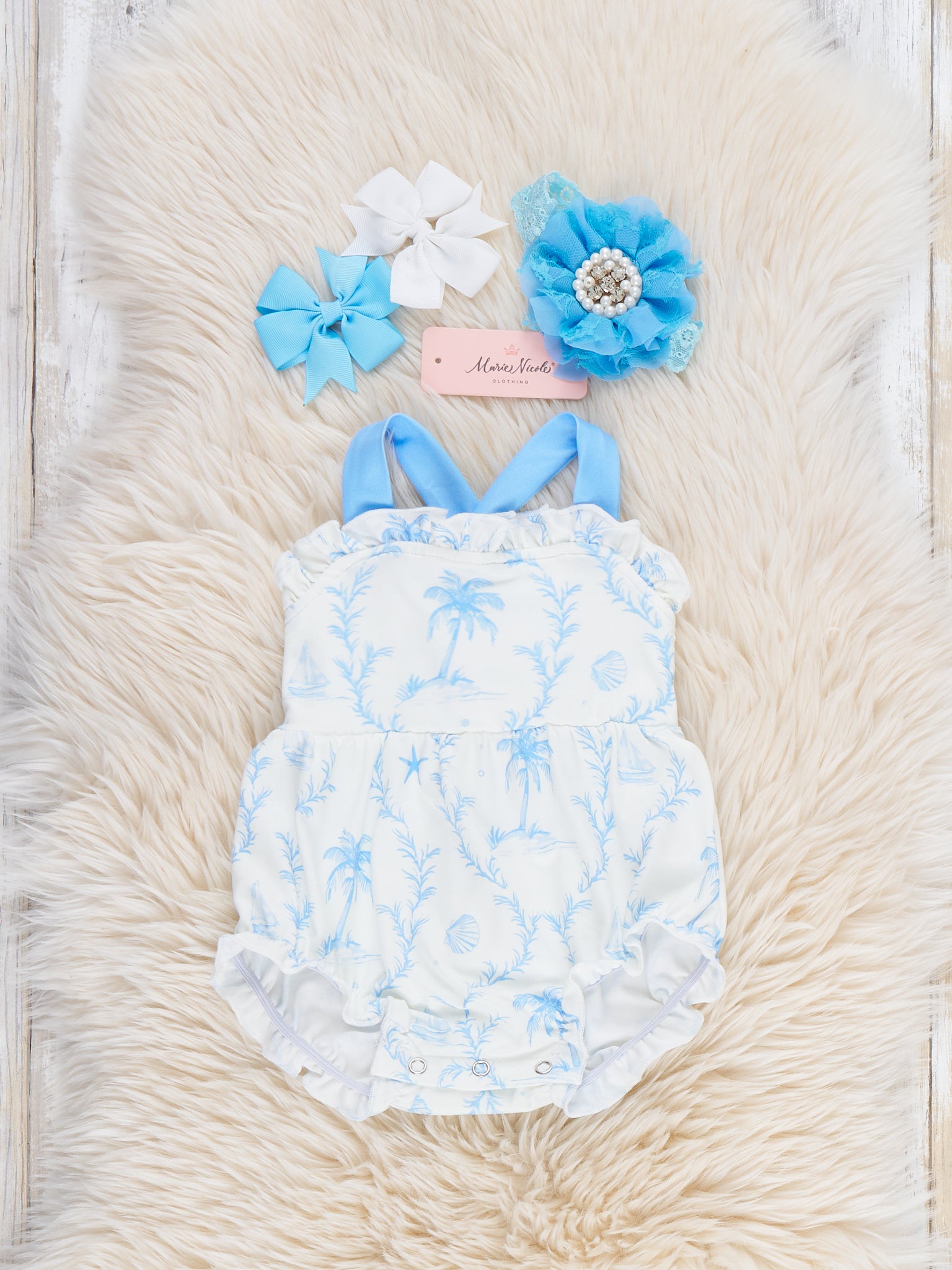 Island Breeze Palm Bubble Romper - Marie Nicole Clothing