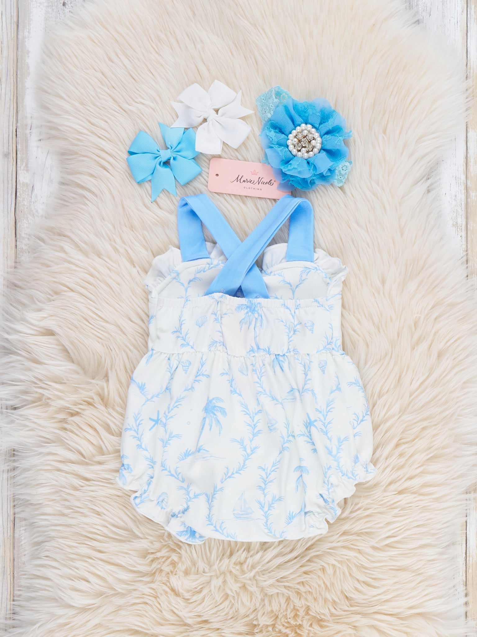 Island Breeze Palm Bubble Romper - Marie Nicole Clothing