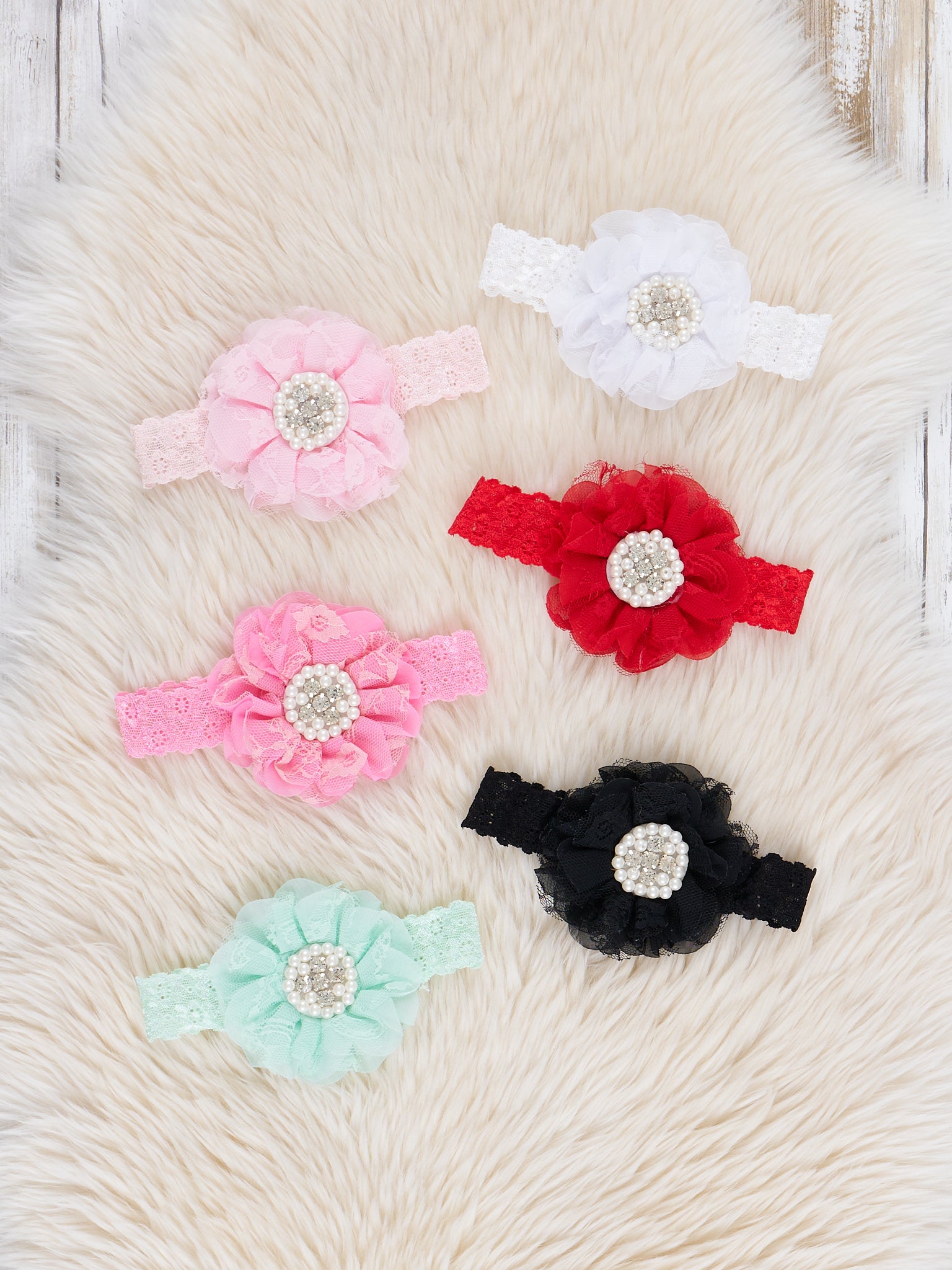 Lace Rhinestone & Pearls Headband - 22 Colors Available - Marie Nicole Clothing