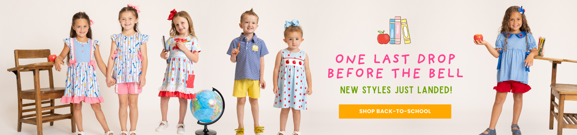 kids wearing their MNC back to school outfits. Shop back to school!