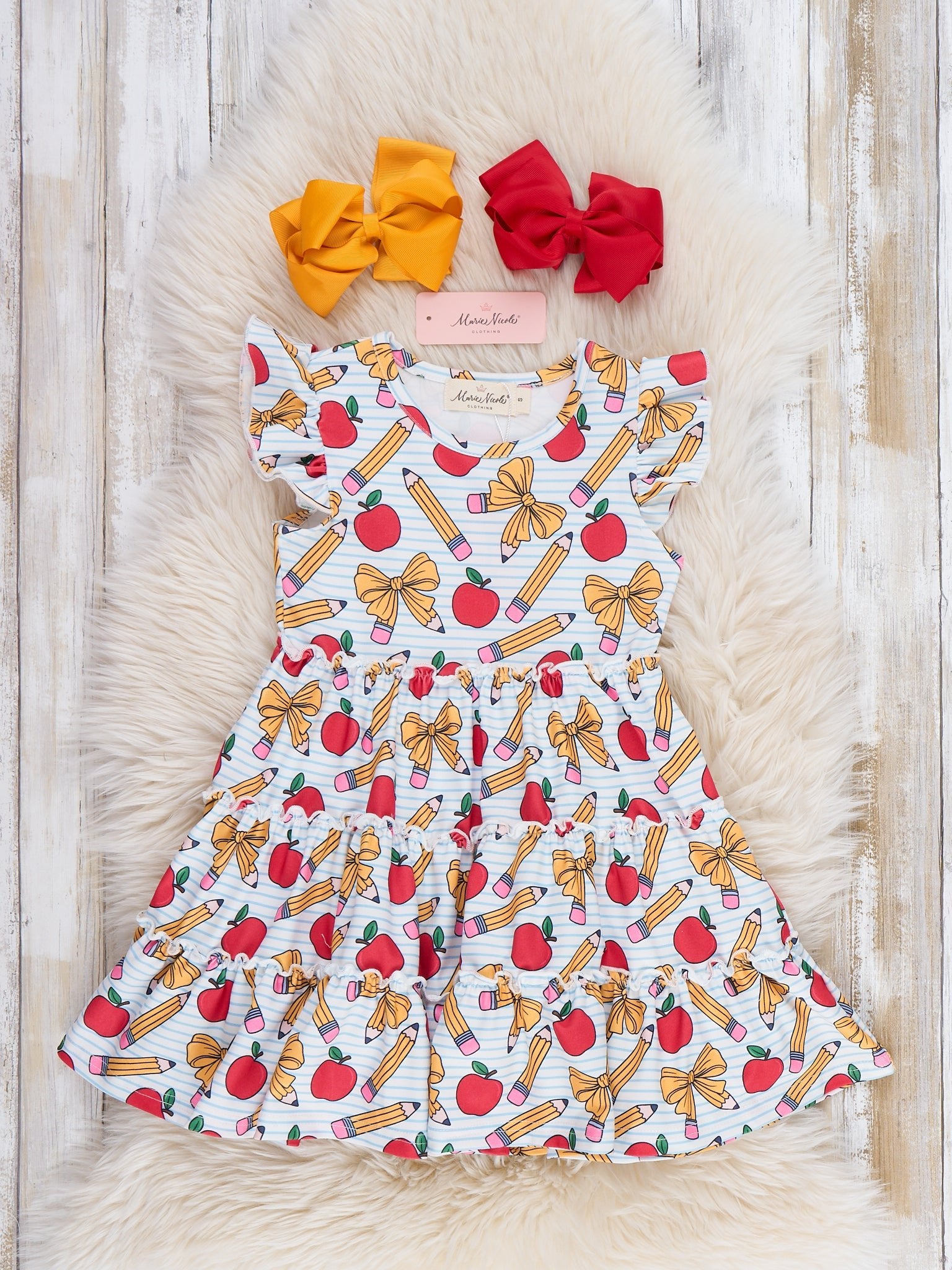 Little Learner Bow Ruffle Dress - Marie Nicole Clothing