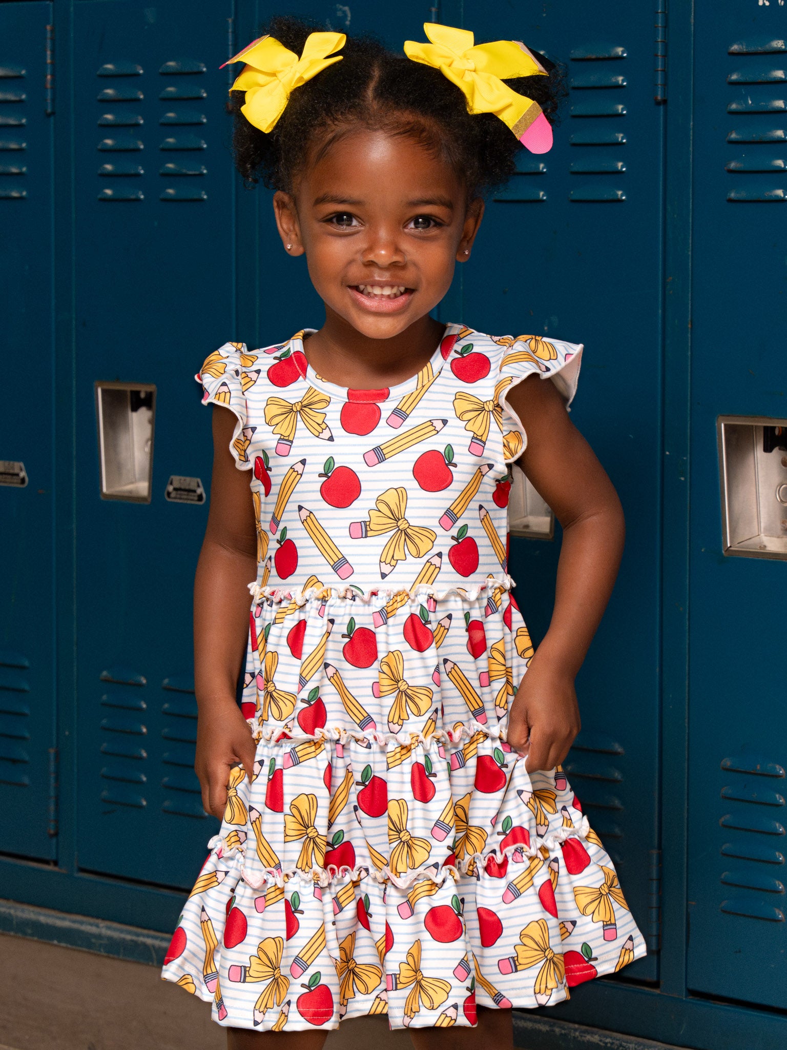 Little Learner Bow Ruffle Dress - Marie Nicole Clothing