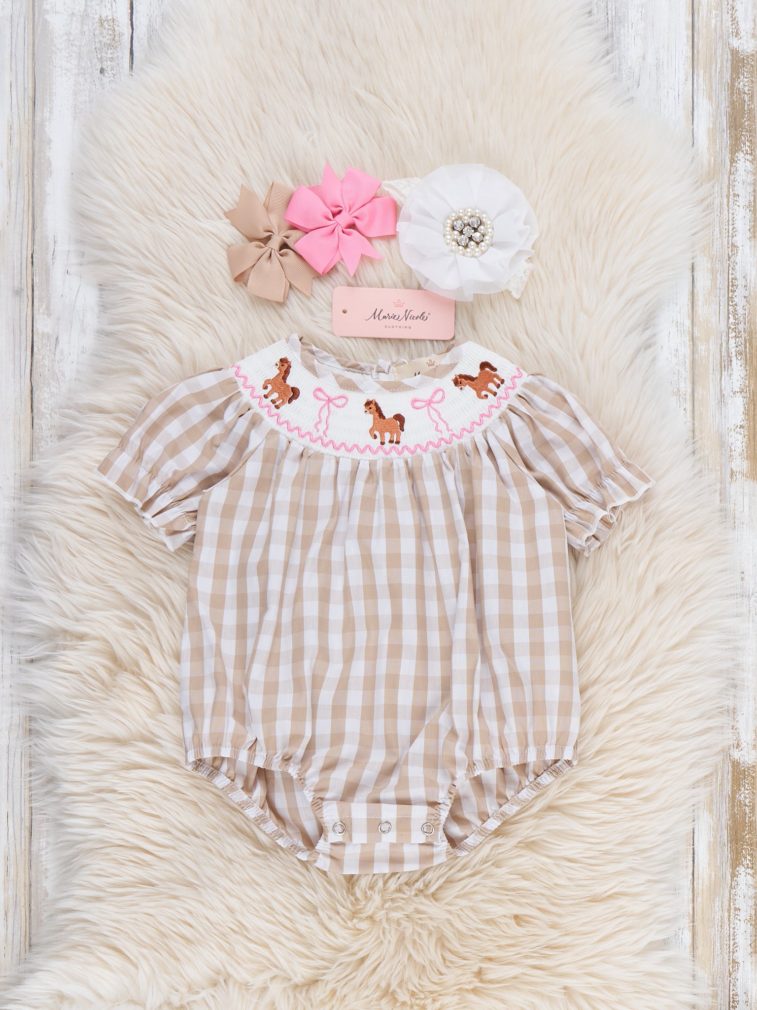 Little Pony Meadow Smocked Bubble Romper - Marie Nicole Clothing