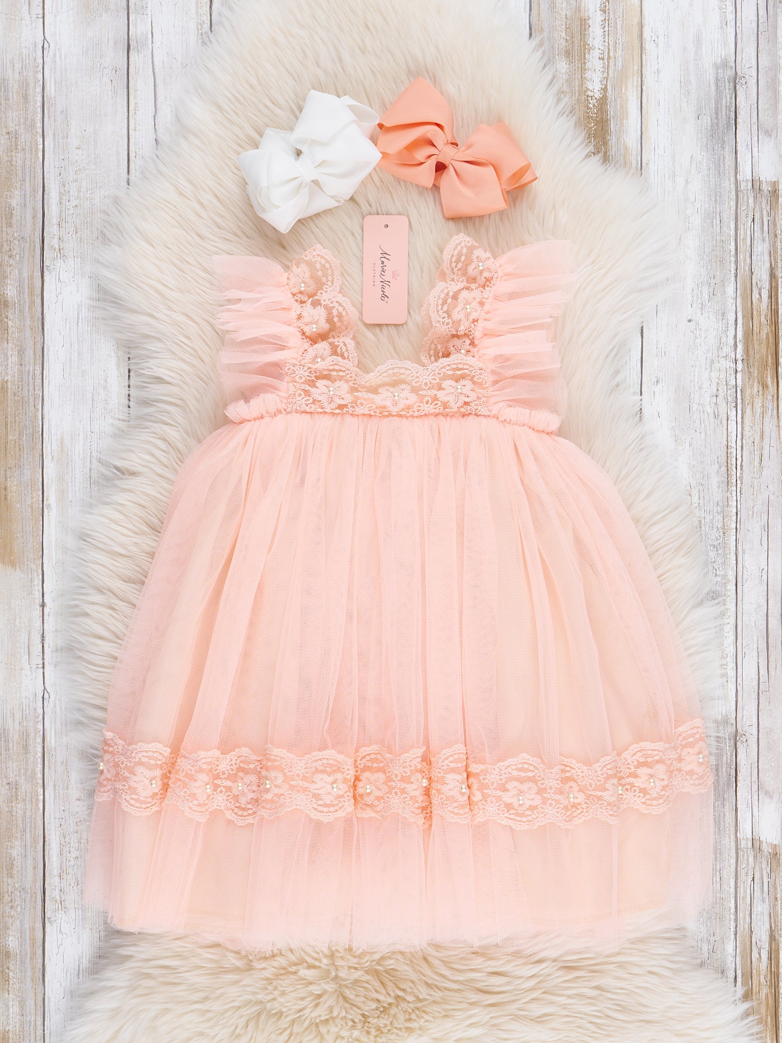 Misty Rose Pearl Tulle Dress - Marie Nicole Clothing
