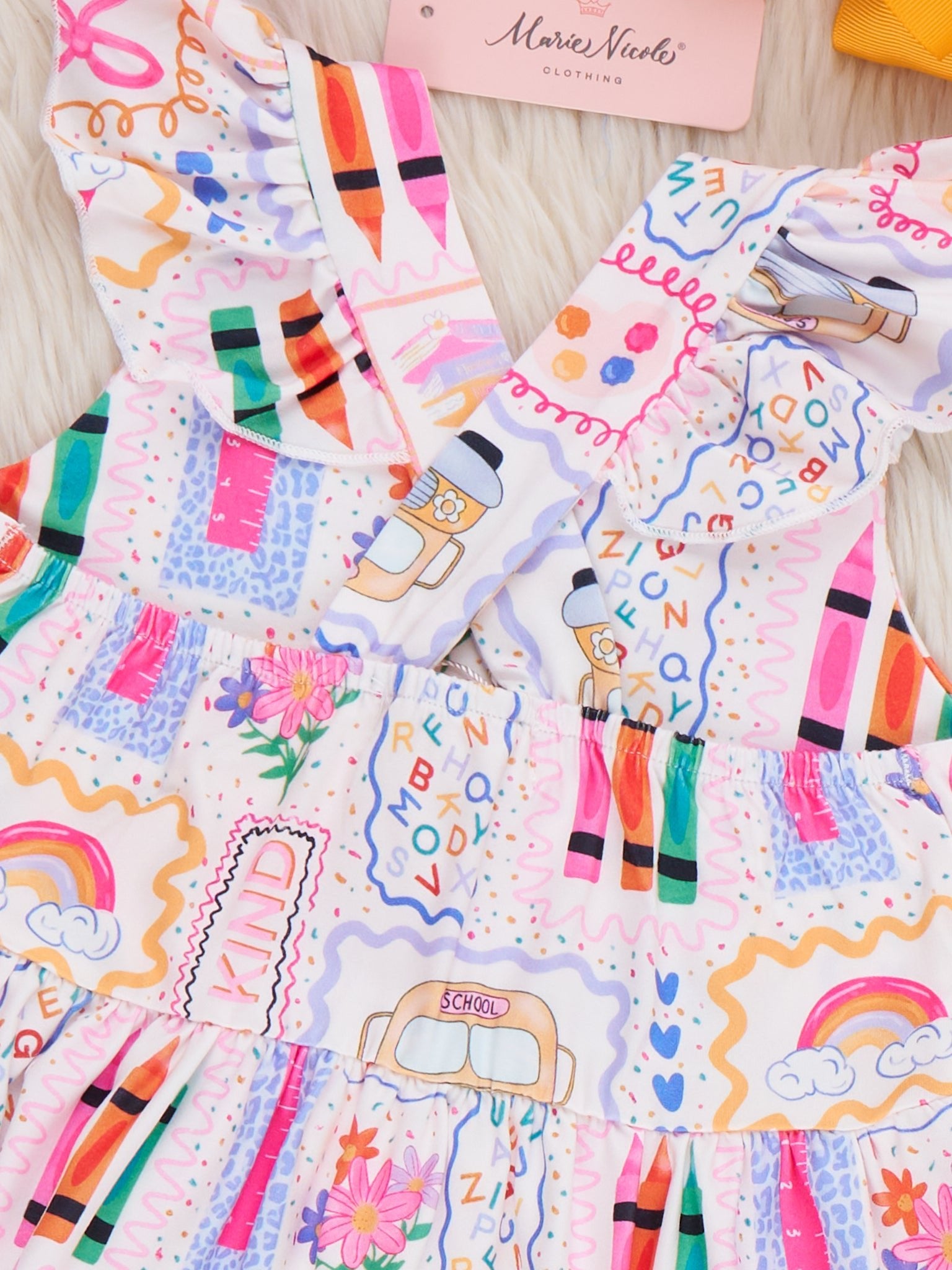 Notebook Scribbles Ruffle Dress - Marie Nicole Clothing