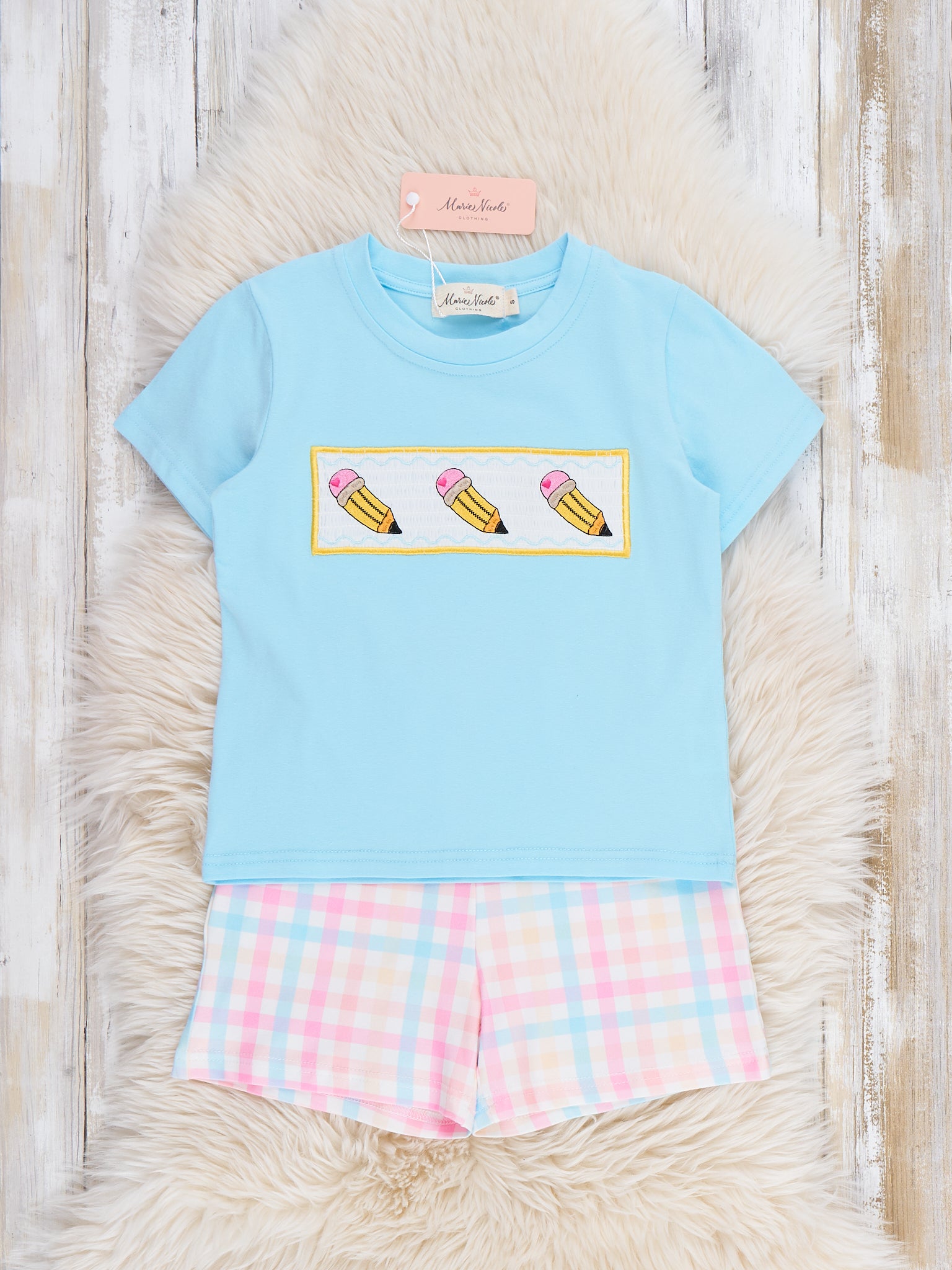 Pastel Pencils Smocked Plaid Outfit - Marie Nicole Clothing