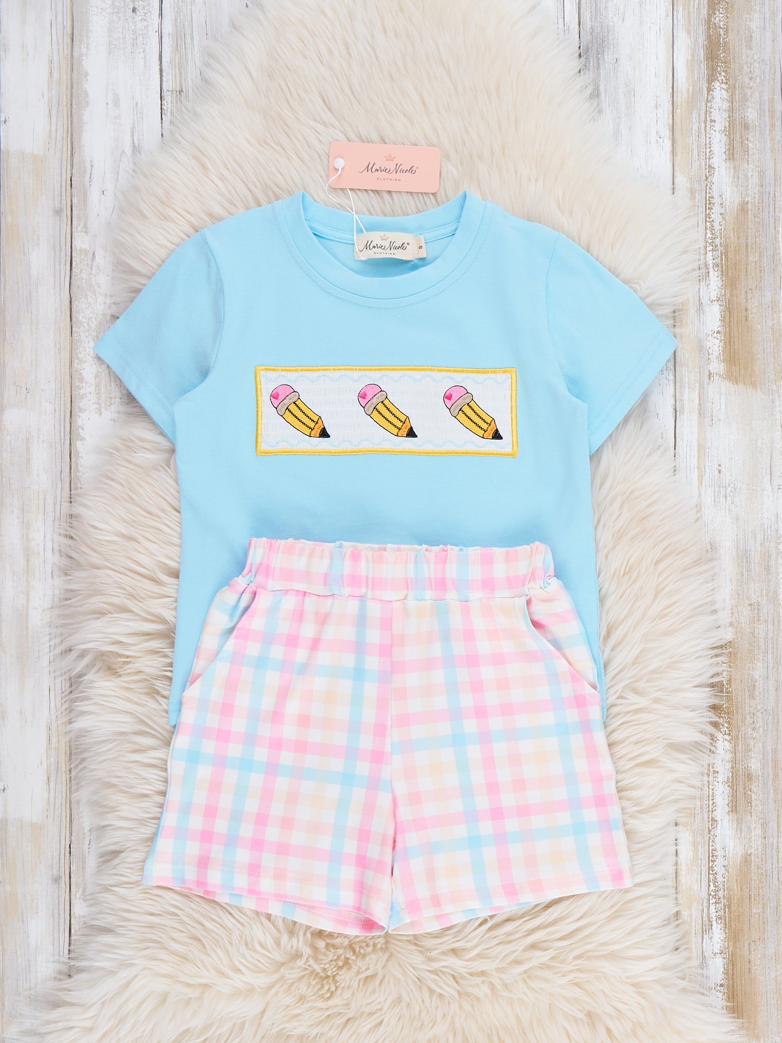 Pastel Pencils Smocked Plaid Outfit - Marie Nicole Clothing