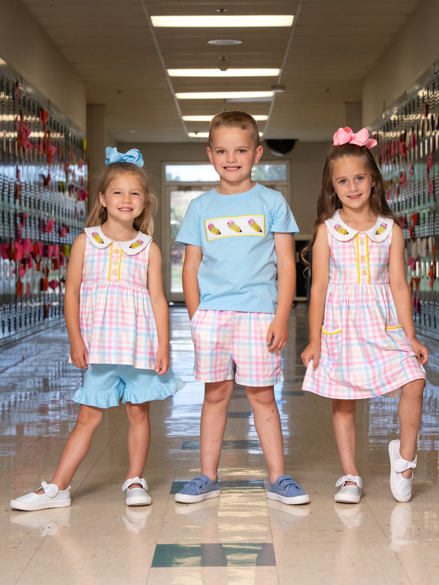 Pastel Pencils Smocked Plaid Outfit - Marie Nicole Clothing