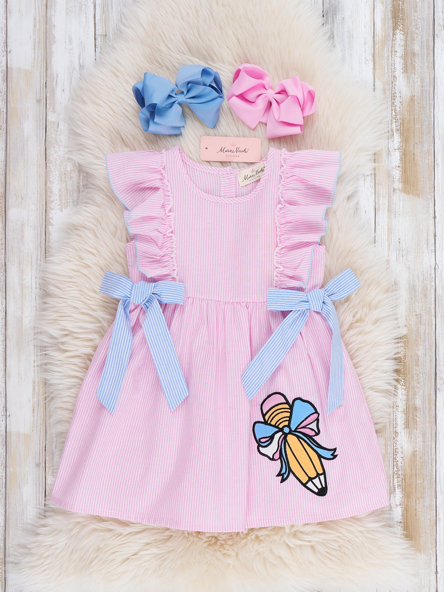 Pencil Flutter Bow Print 100% Cotton Dress - Marie Nicole Clothing
