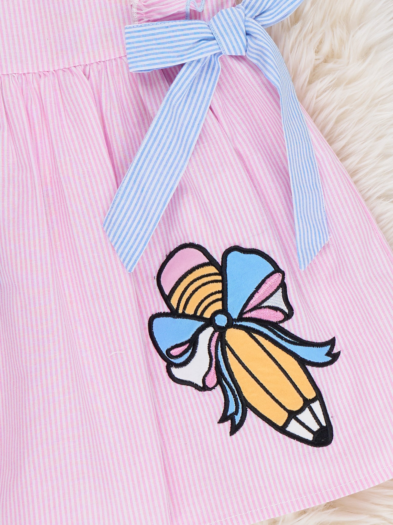 Pencil Flutter Bow Print 100% Cotton Dress - Marie Nicole Clothing
