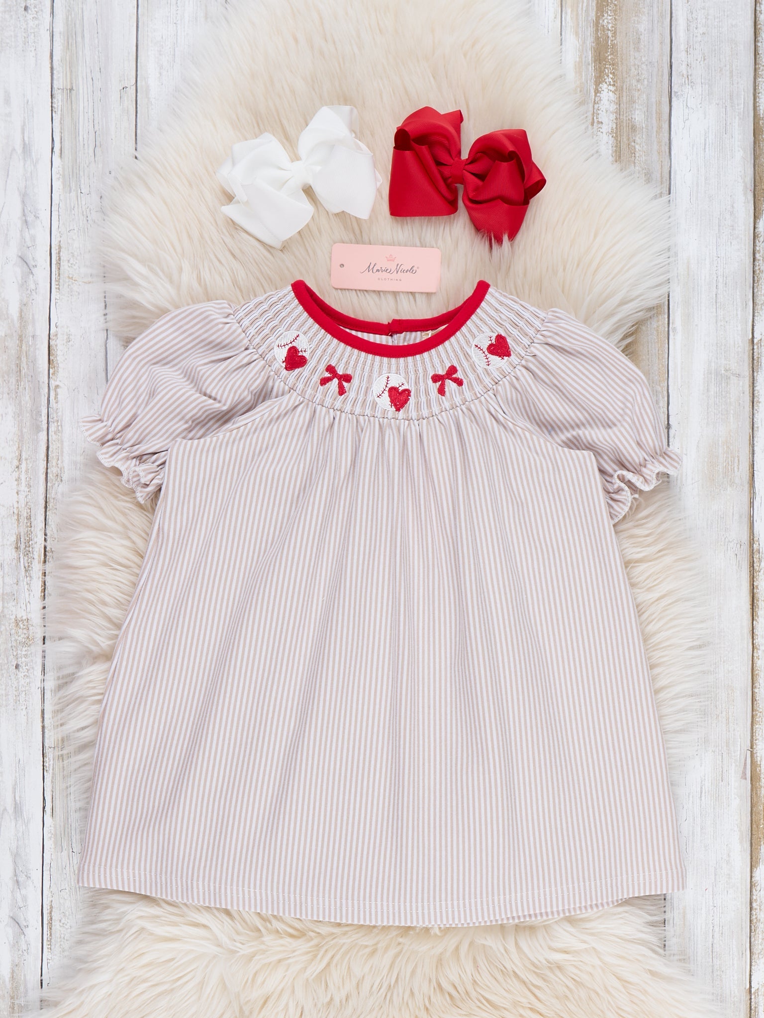 Kids Girl Sport/Gameday Dress Playful Hearts & Ball Smocked Cotton Ruffle Dress Marie Nicole XXL(6yrs) Kids Girl Sport/Gameday Dress Playful Hearts & Ball Smocked Cotton Ruffle Dress Marie Nicole XXL(6yrs)