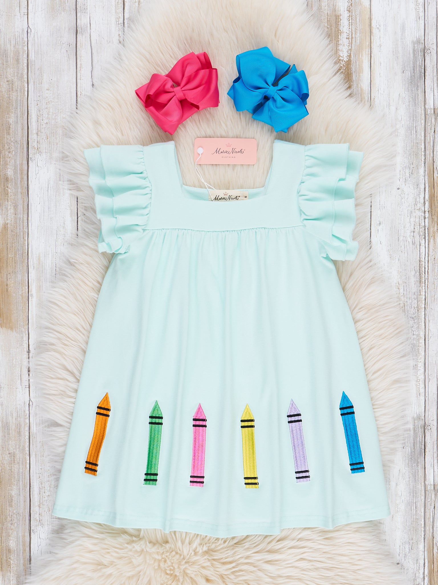 Rainbow Crayons Cotton Ruffle Dress - Marie Nicole Clothing