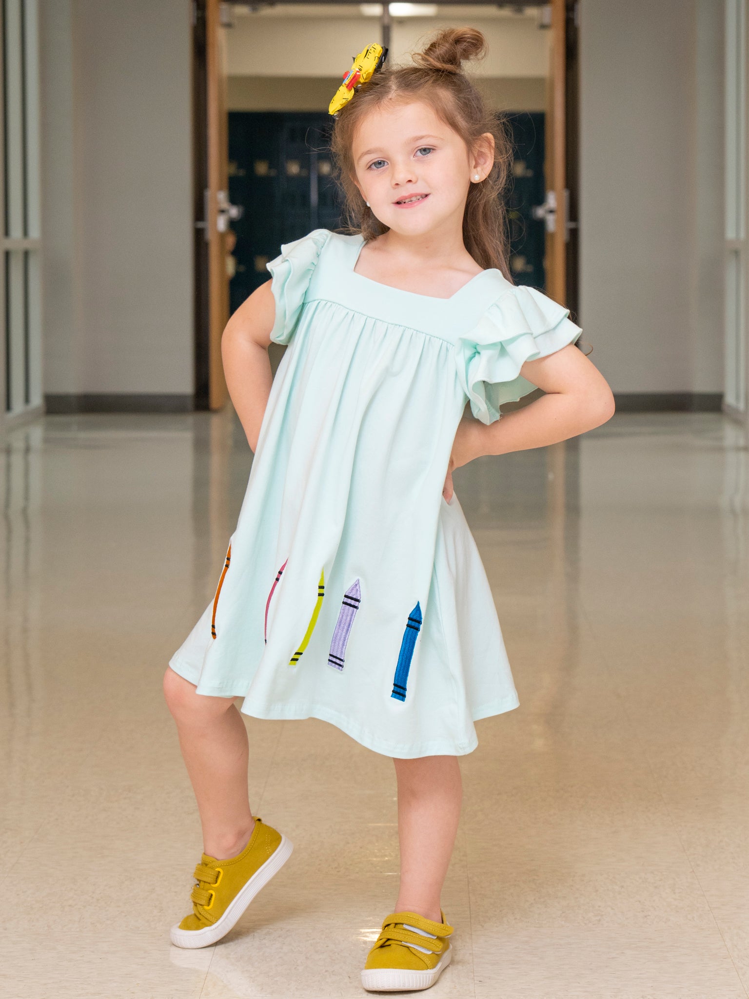 Rainbow Crayons Cotton Ruffle Dress - Marie Nicole Clothing