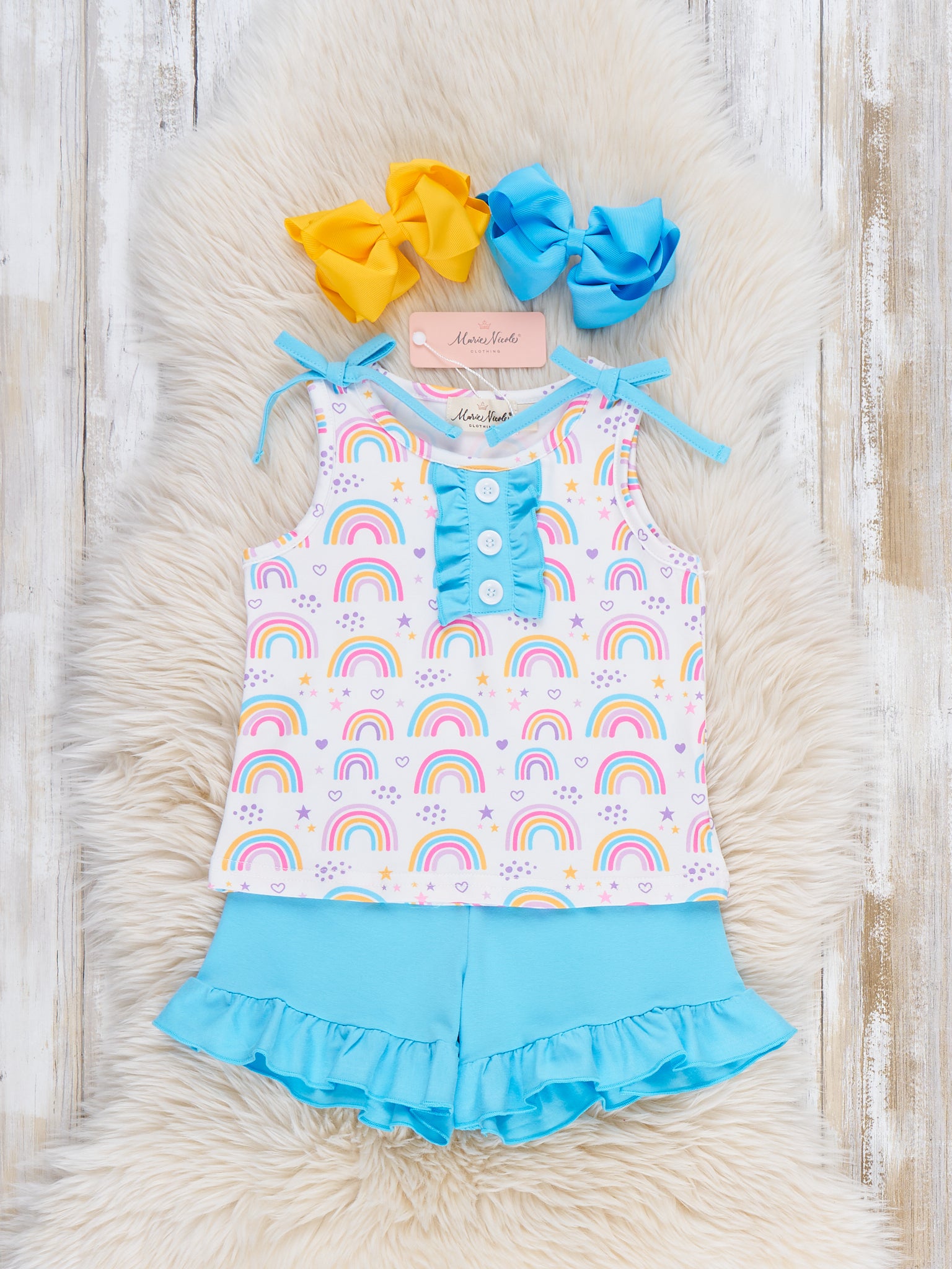 Rainbow Wishes Ruffle Outfit - Marie Nicole Clothing