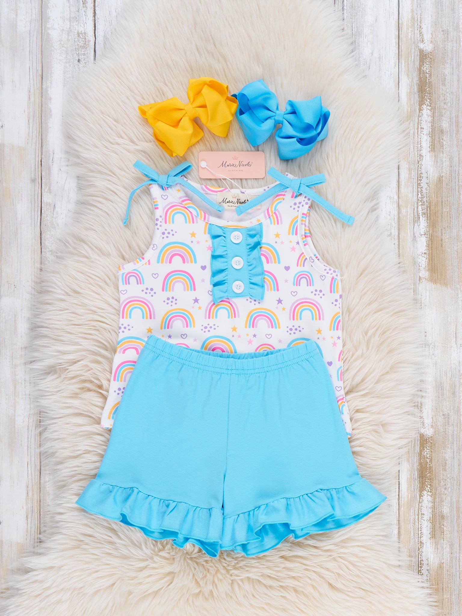 Rainbow Wishes Ruffle Outfit - Marie Nicole Clothing