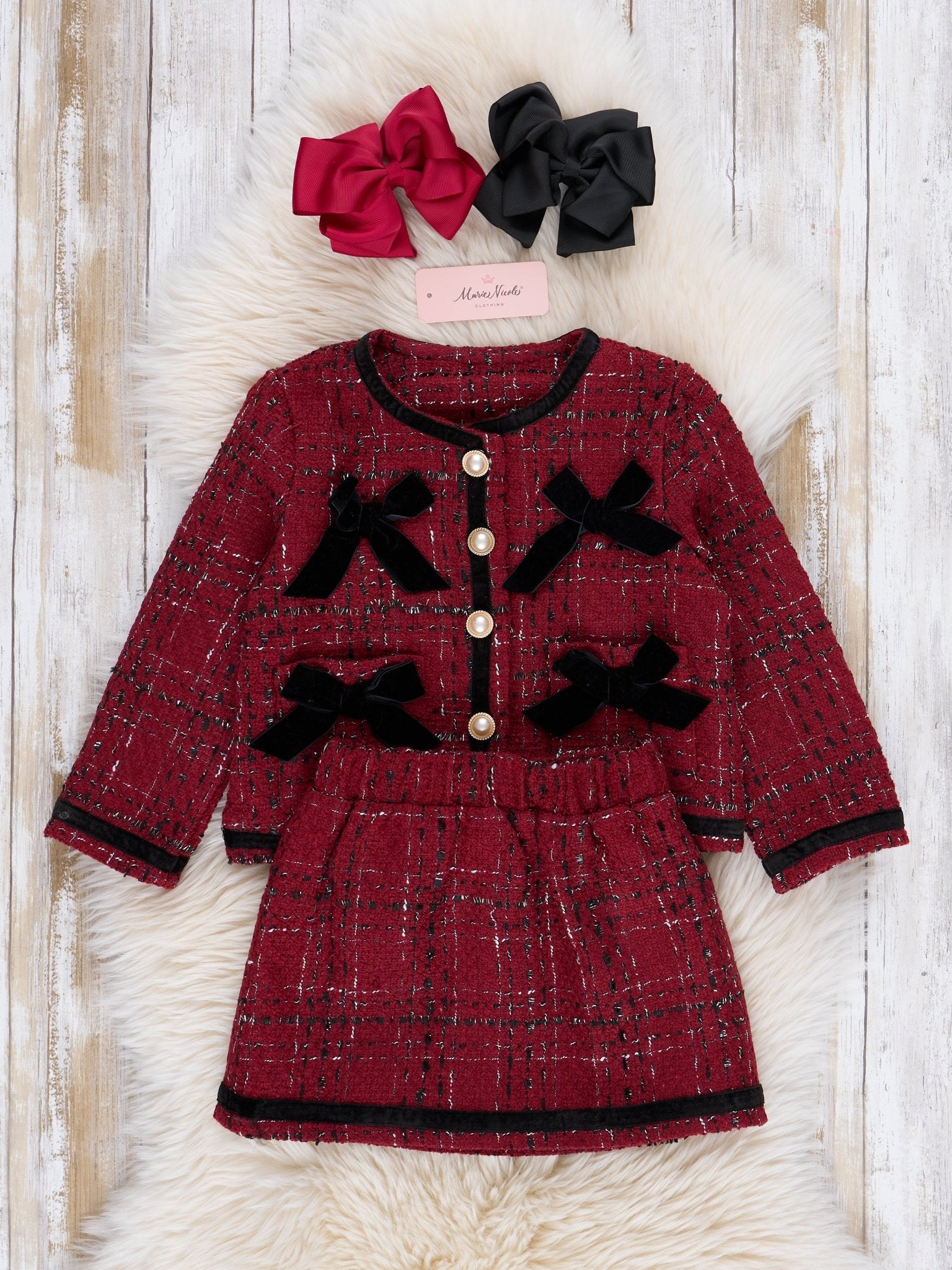 Red & Black Boucle Skirt Set - Marie Nicole Clothing
