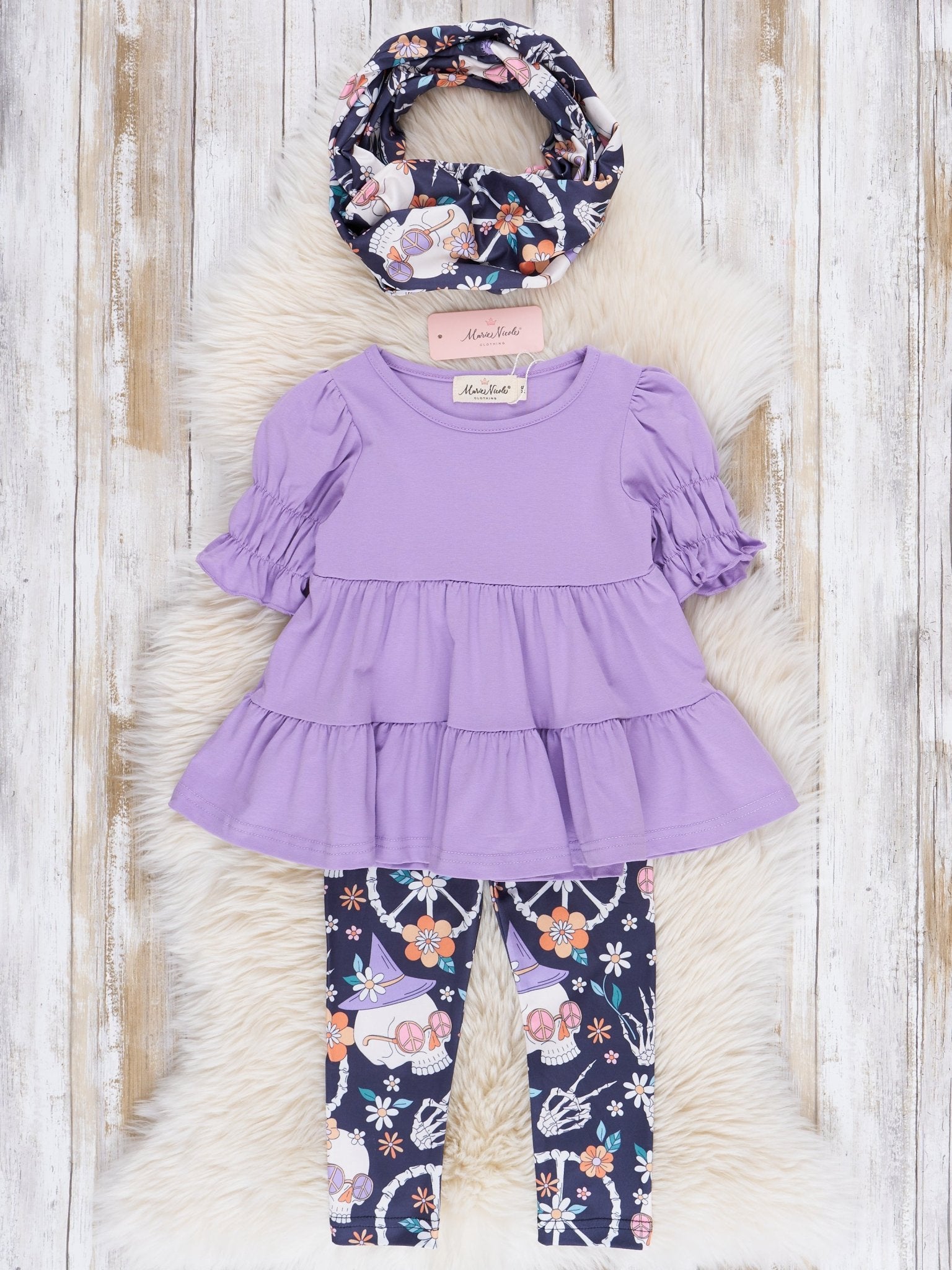 Lilac & Navy Groovy Halloween Floral Ruffle 3 Piece Set - Marie Nicole Clothing