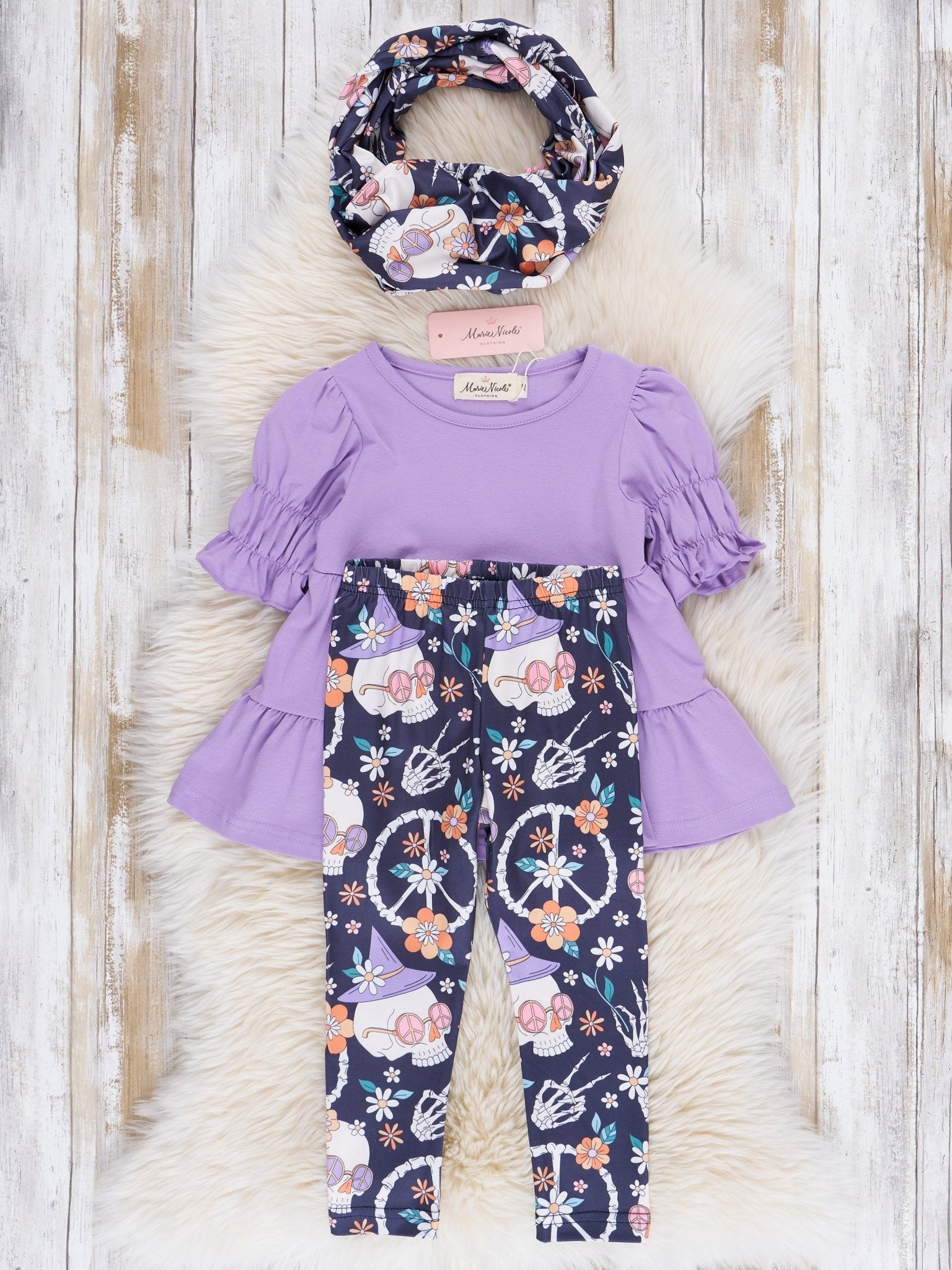 Lilac & Navy Groovy Halloween Floral Ruffle 3 Piece Set - Marie Nicole Clothing