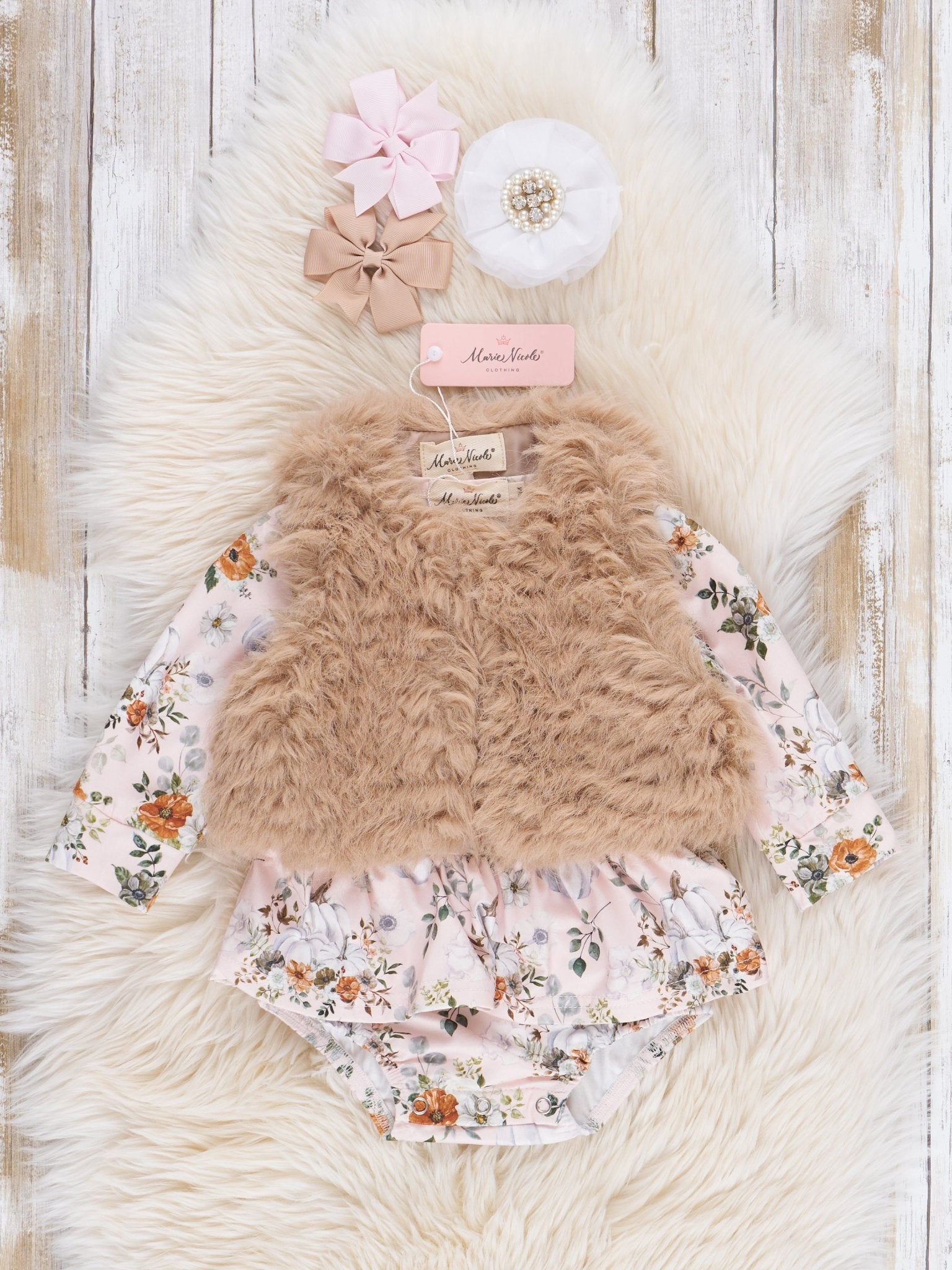 Butterscotch Wildflowers & Pumpkins Bubble w/ Vest - Marie Nicole Clothing