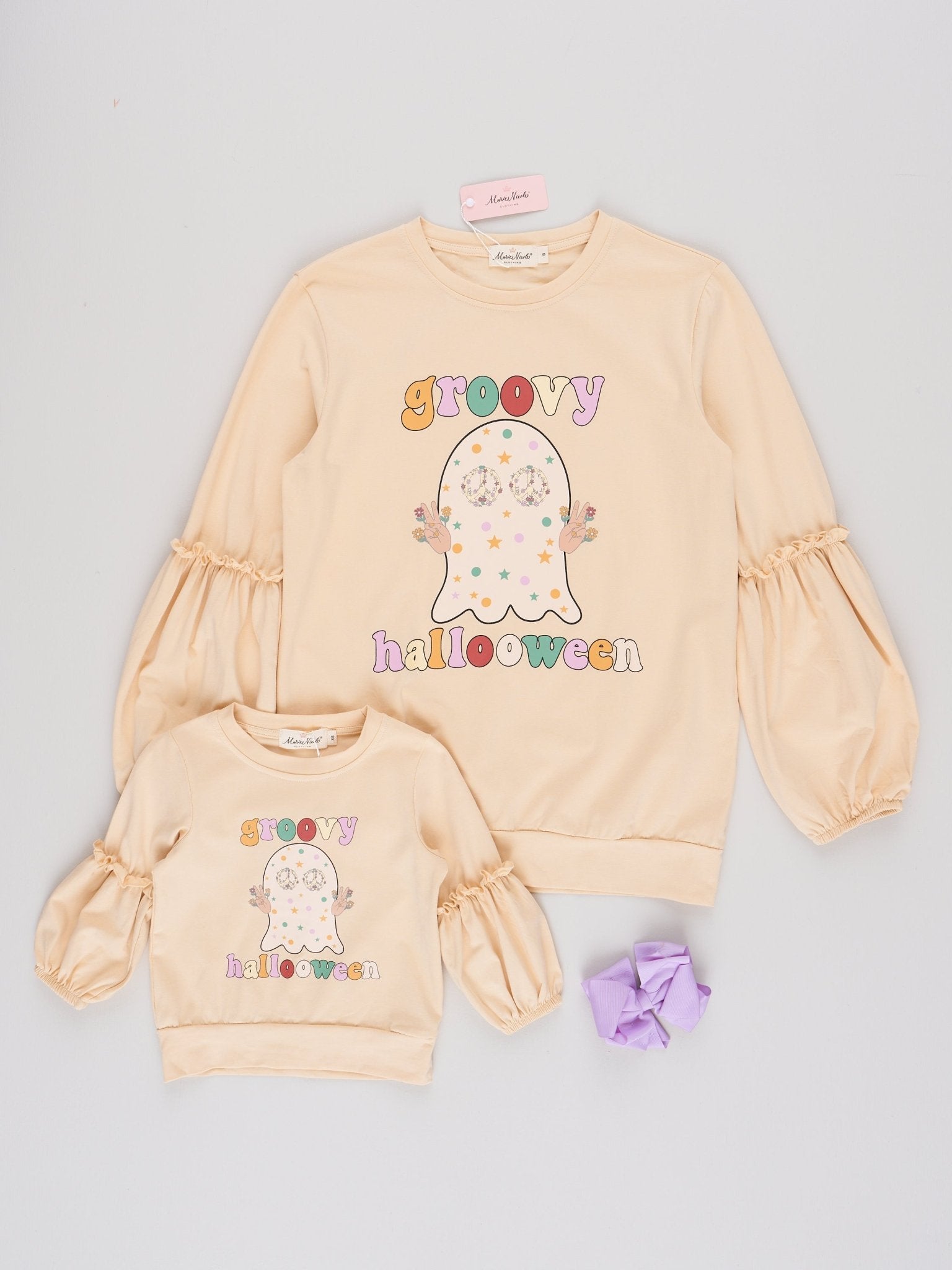 Mom & Me Tan "Groovy Halloween" Shirt - Marie Nicole Clothing