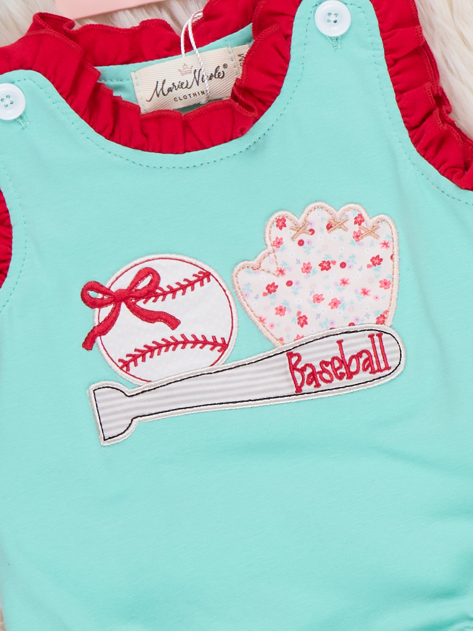 Rookie League Baseball Embroidered Cotton Bubble Romper - Marie Nicole Clothing